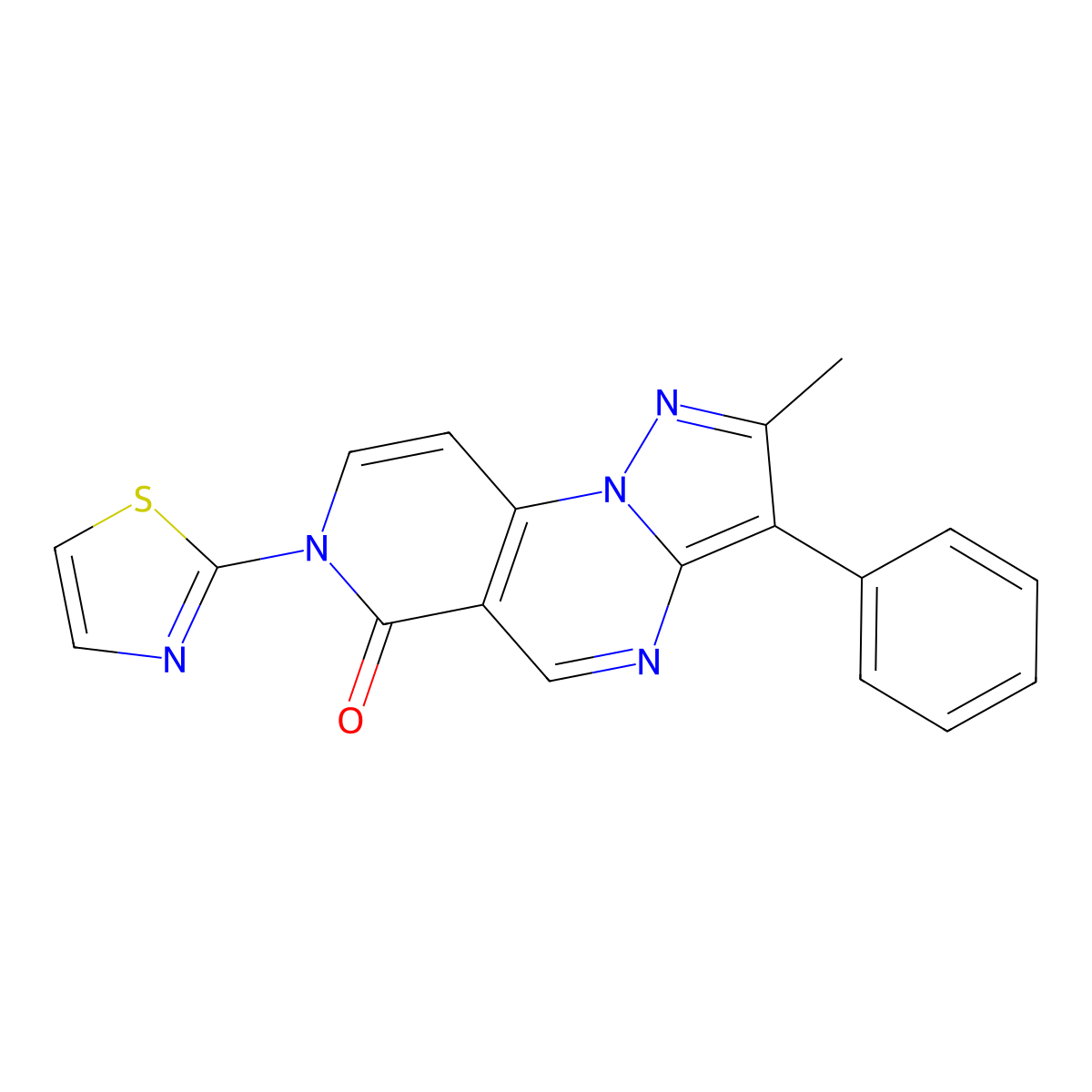 2-methyl-3-phenyl-7-(1,3-thiazol-2-yl)pyrazolo[1,5-a]pyrido[3,4-e]pyrimidin-6(7H)-one molecular structure, CAS 1010883-50-7