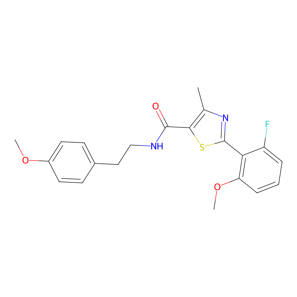 2-(2-fluoro-6-methoxyphenyl)-N-[2-(4-methoxyphenyl)ethyl]-4-methyl-1,3-thiazole-5-carboxamide molecular structure, CAS 1010883-55-2