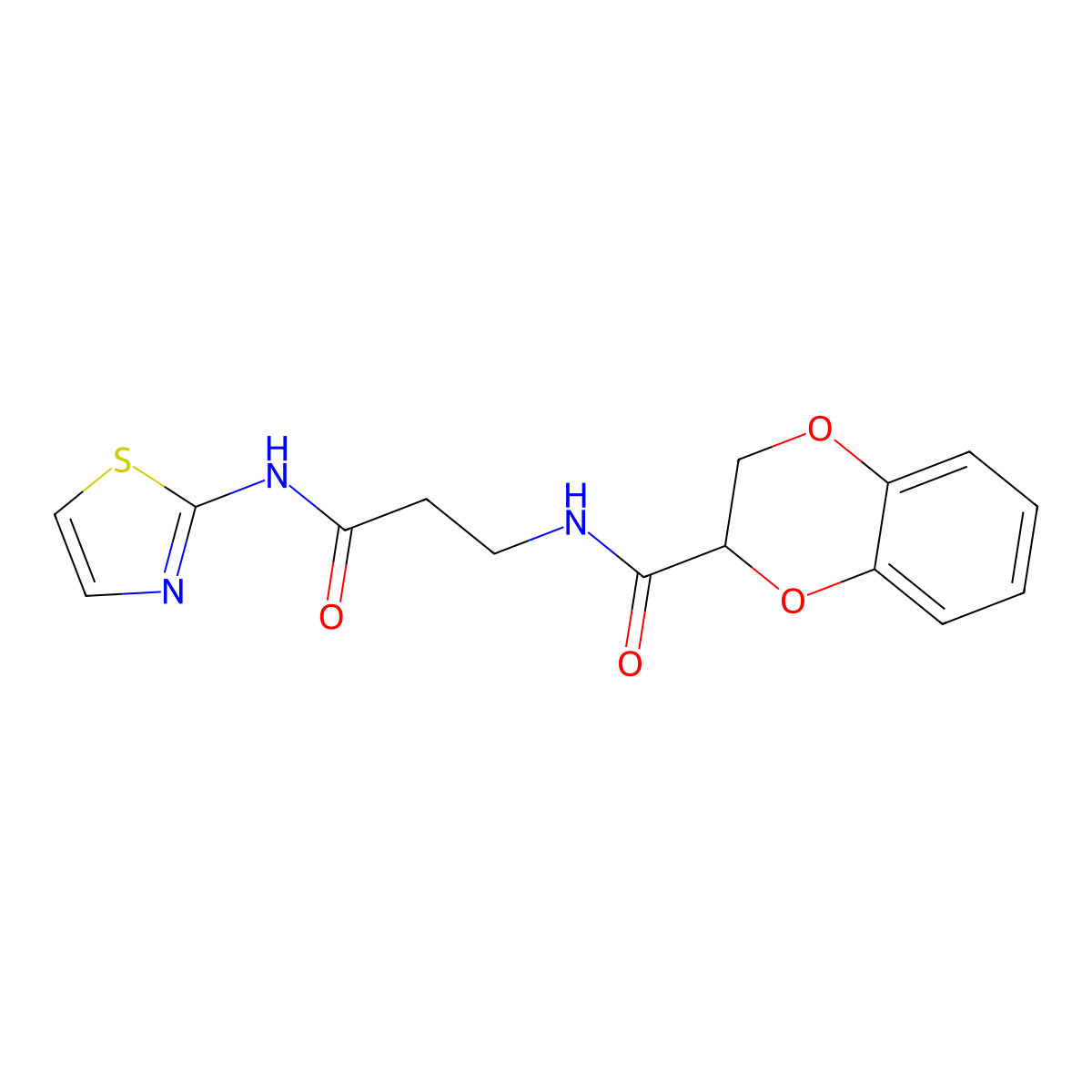 N-[3-oxo-3-(1,3-thiazol-2-ylamino)propyl]-2,3-dihydro-1,4-benzodioxine-2-carboxamide molecular structure, CAS 1010883-73-4