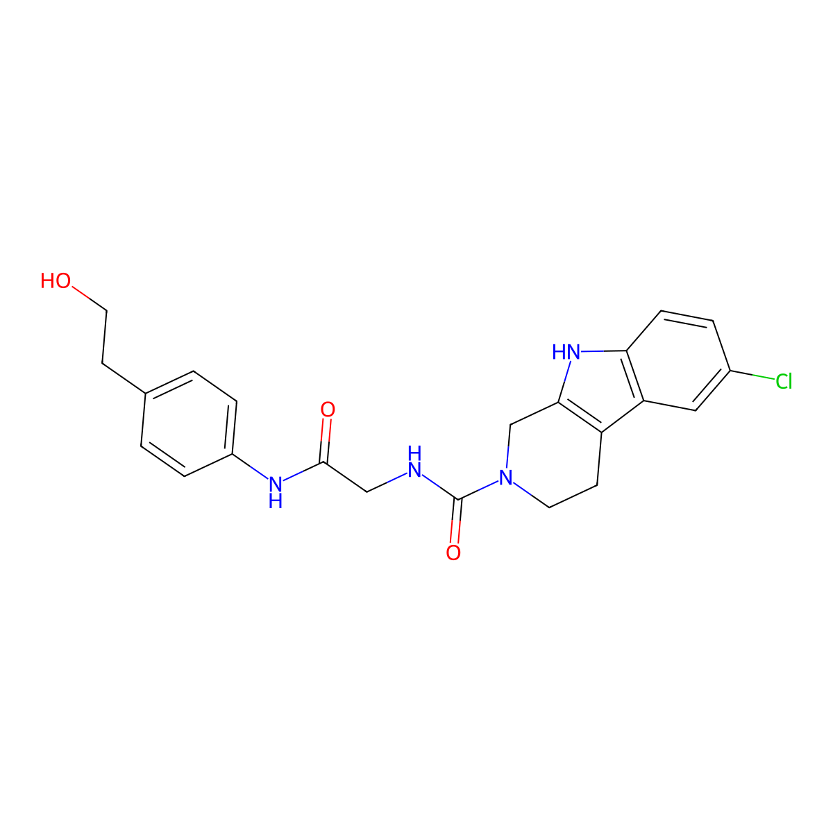 6-chloro-N-(2-{[4-(2-hydroxyethyl)phenyl]amino}-2-oxoethyl)-1,3,4,9-tetrahydro-2H-beta-carboline-2-carboxamide molecular structure, CAS 1010883-81-4