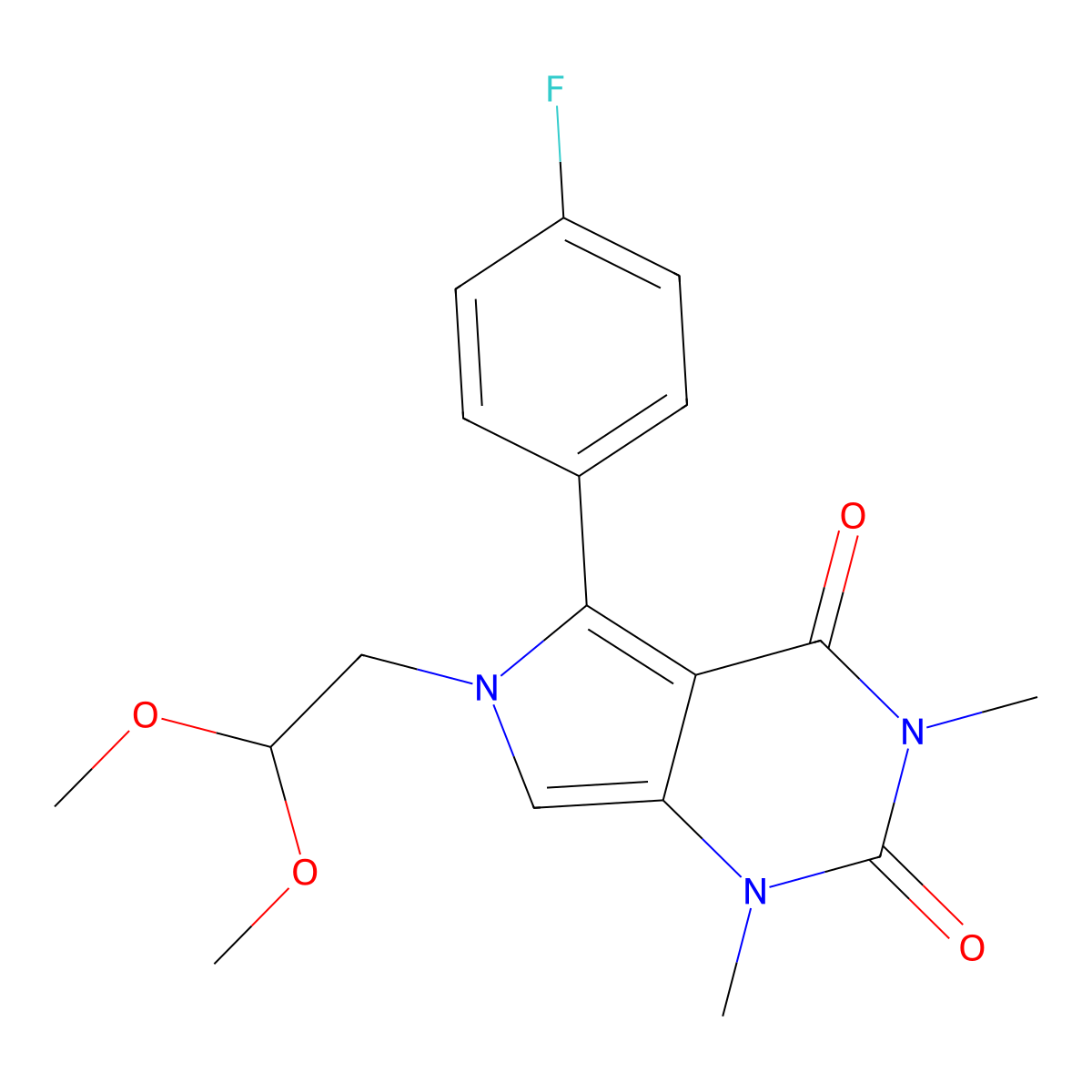 6-(2,2-dimethoxyethyl)-5-(4-fluorophenyl)-1,3-dimethyl-1H-pyrrolo[3,4-d]pyrimidine-2,4(3H,6H)-dione molecular structure, CAS 1010883-86-9