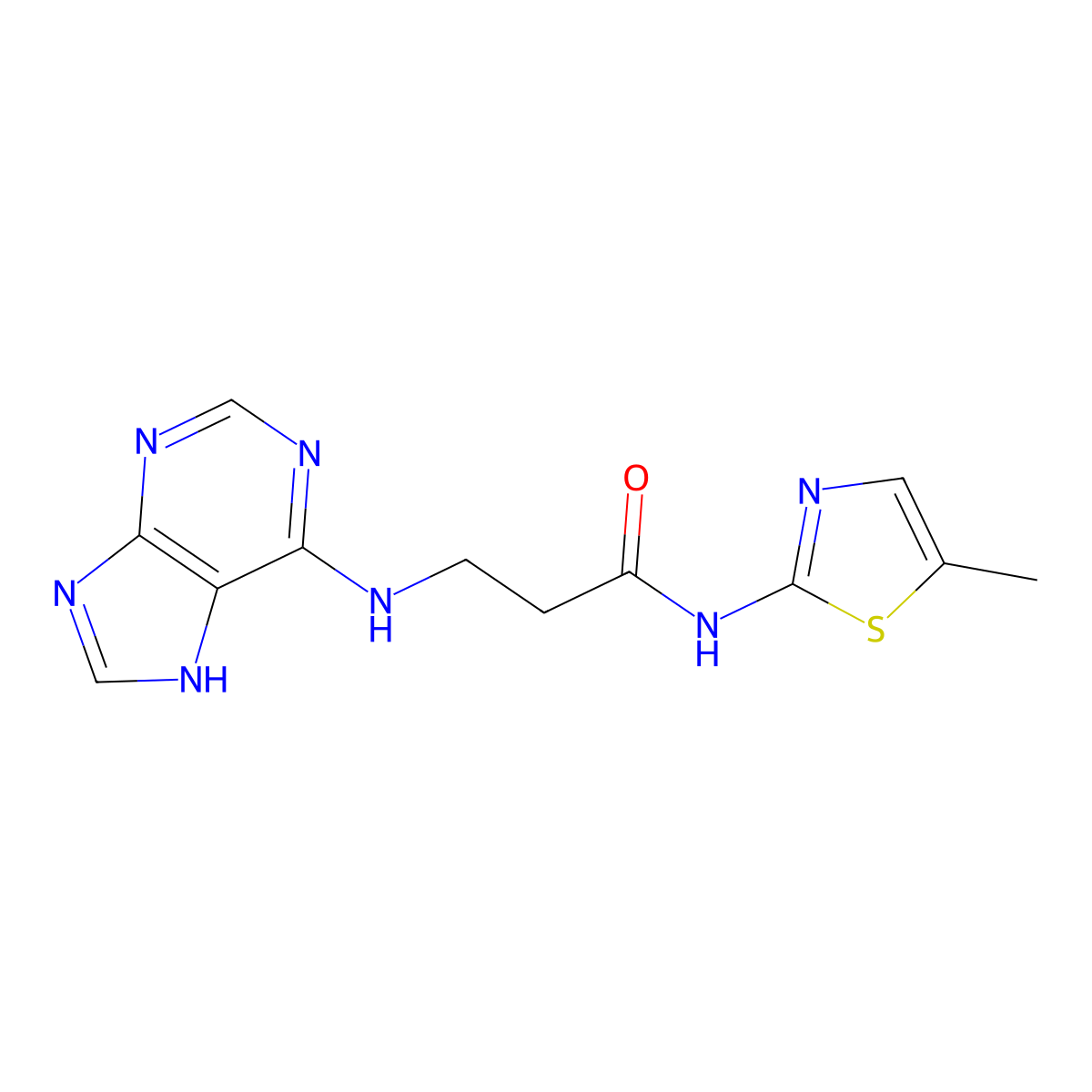 N-(5-methyl-1,3-thiazol-2-yl)-N~3~-7H-purin-6-yl-beta-alaninamide molecular structure, CAS 1010883-94-9