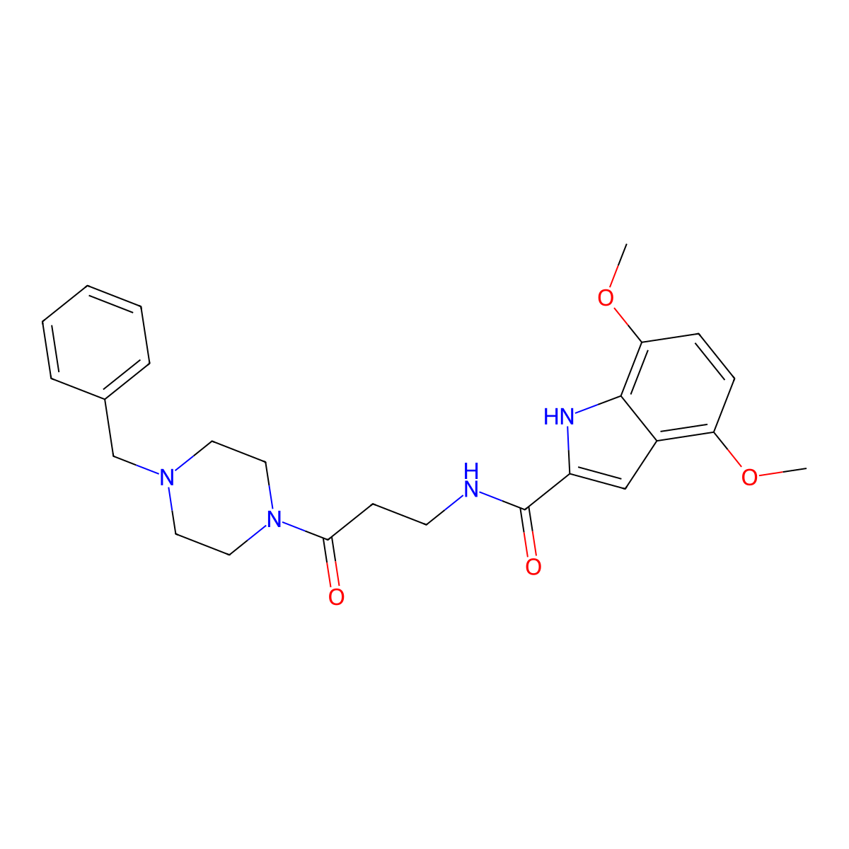 N~2~-[3-(4-benzylpiperazino)-3-oxopropyl]-4,7-dimethoxy-1H-indole-2-carboxamide molecular structure, CAS 1010884-13-5
