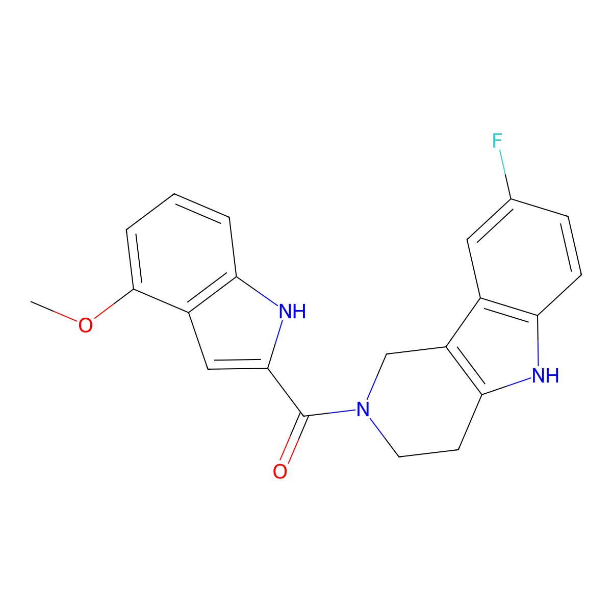 (8-fluoro-1,3,4,5-tetrahydro-2H-pyrido[4,3-b]indol-2-yl)(4-methoxy-1H-indol-2-yl)methanone molecular structure, CAS 1010884-28-2