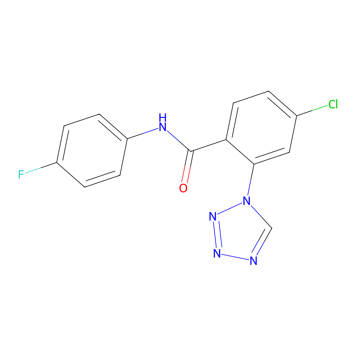 4-chloro-N-(4-fluorophenyl)-2-(1H-tetrazol-1-yl)benzamide molecular structure, CAS 1010884-30-6