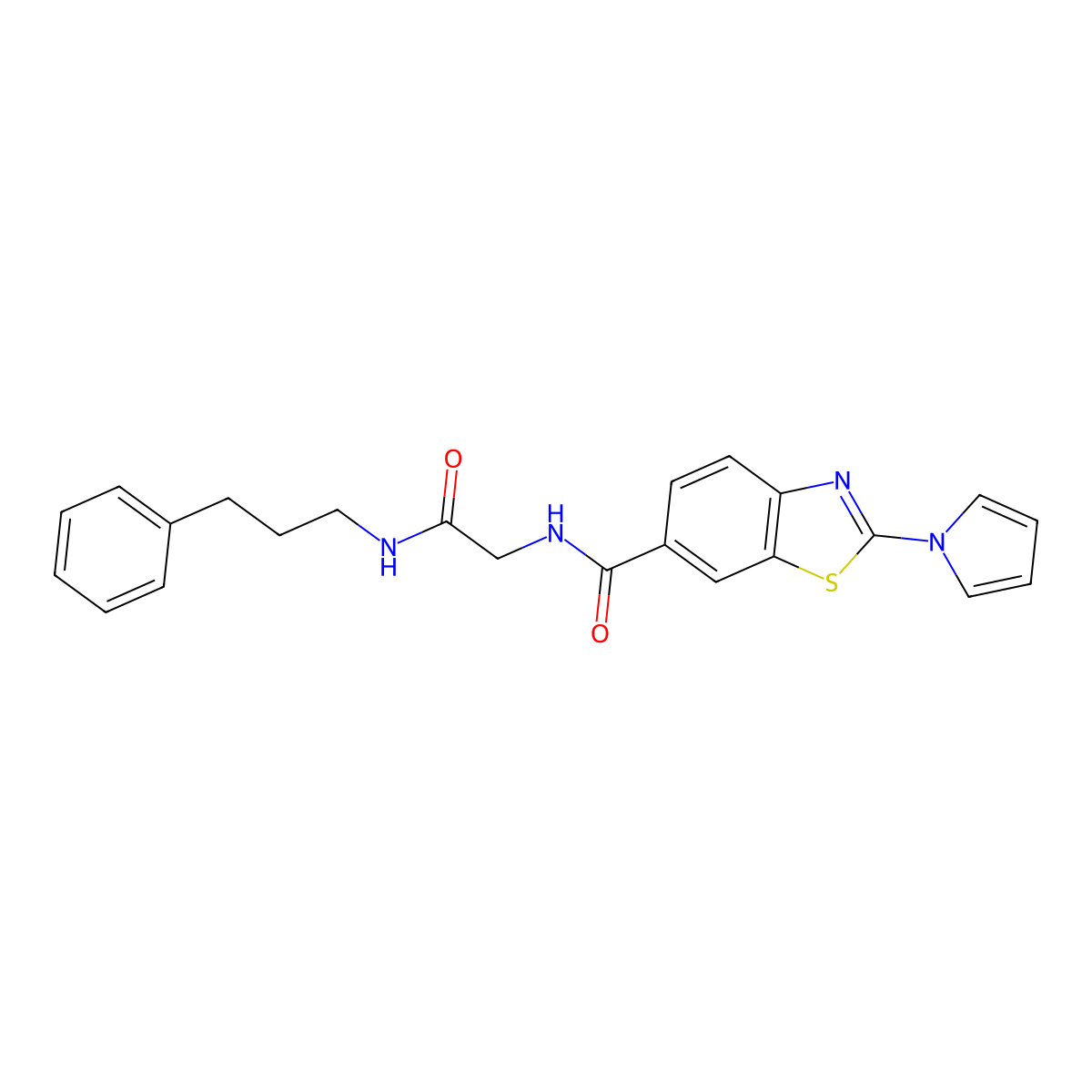N-{2-oxo-2-[(3-phenylpropyl)amino]ethyl}-2-(1H-pyrrol-1-yl)-1,3-benzothiazole-6-carboxamide molecular structure, CAS 1010884-32-8