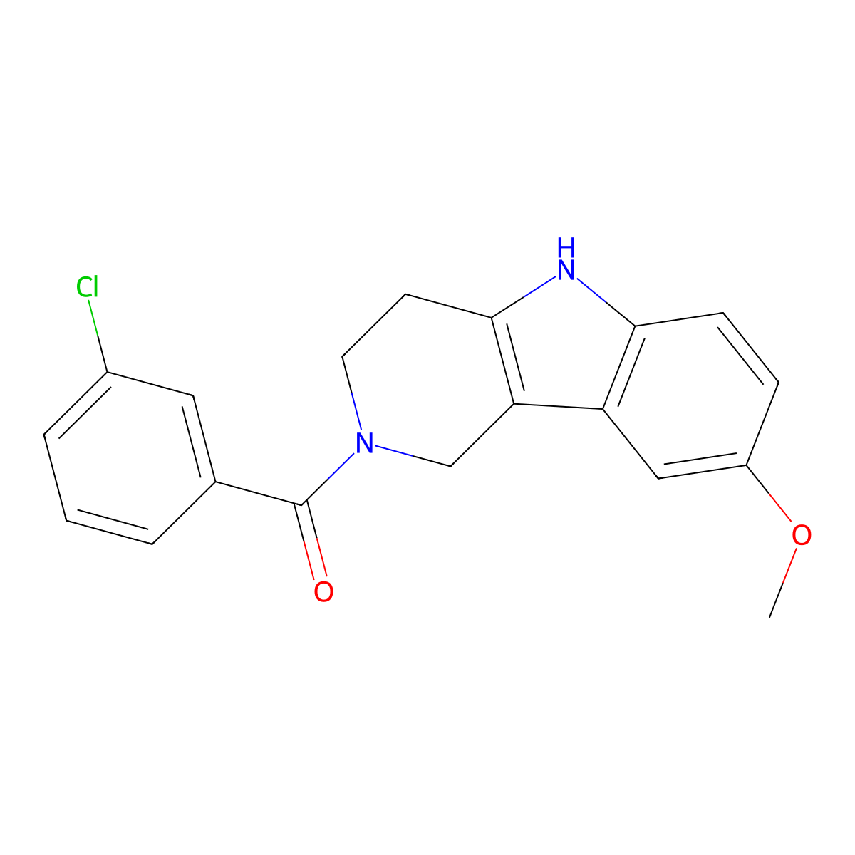 (3-chlorophenyl)(8-methoxy-1,3,4,5-tetrahydro-2H-pyrido[4,3-b]indol-2-yl)methanone molecular structure, CAS 1010884-40-8