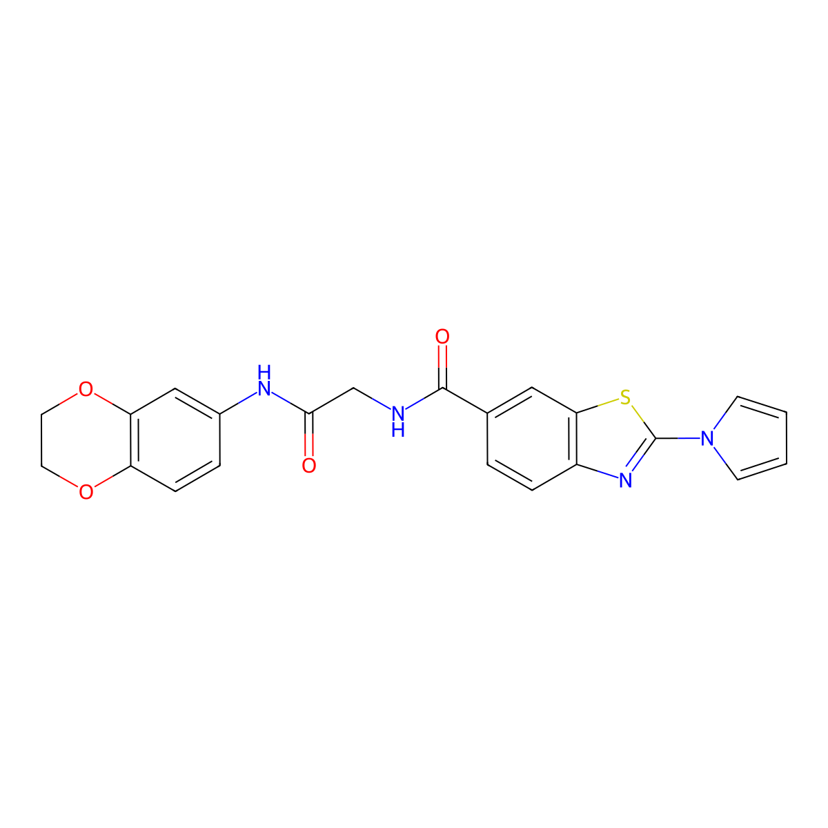 N-[2-(2,3-dihydro-1,4-benzodioxin-6-ylamino)-2-oxoethyl]-2-(1H-pyrrol-1-yl)-1,3-benzothiazole-6-carboxamide molecular structure, CAS 1010884-42-0