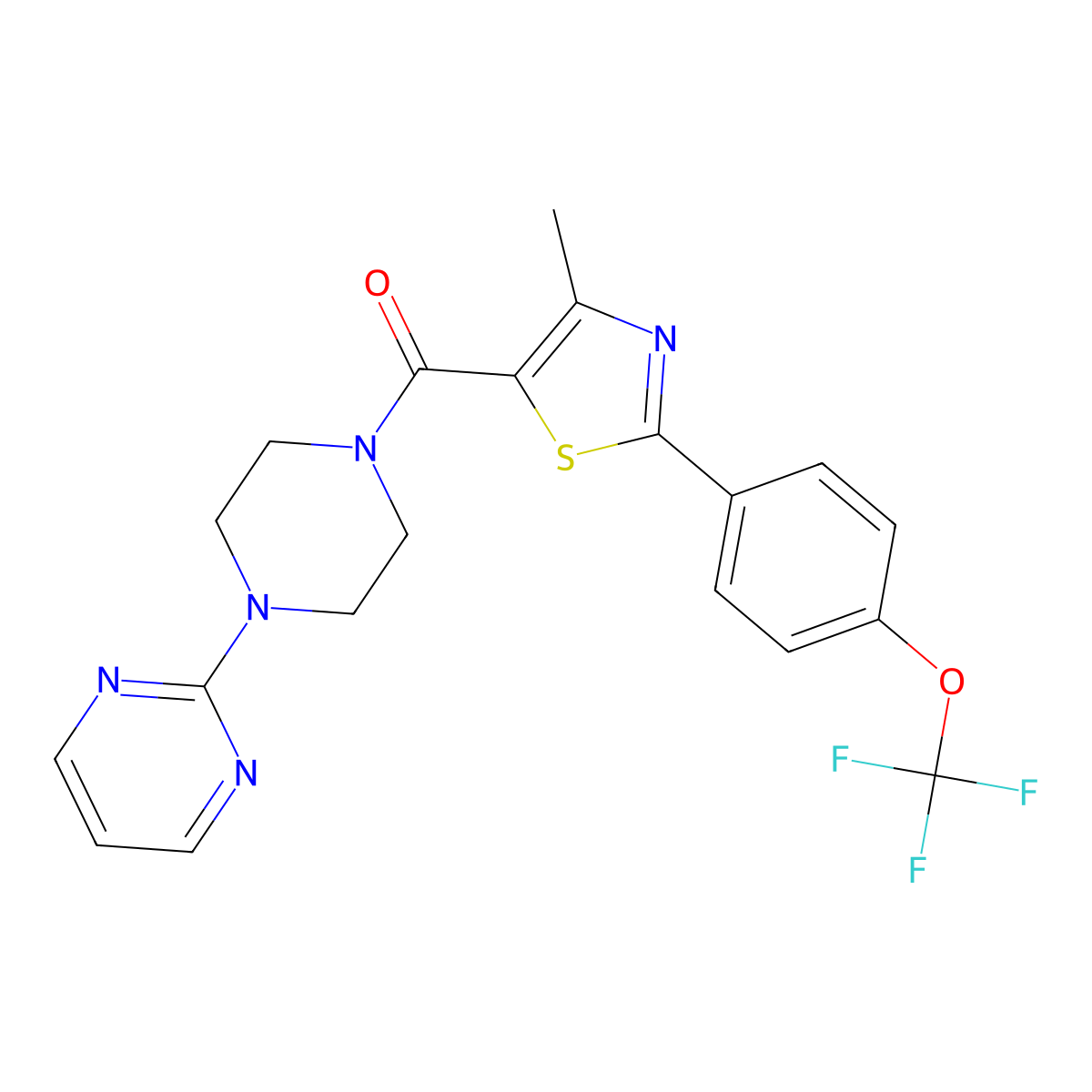 {4-Methyl-2-[4-(trifluoromethoxy)phenyl]-1,3-thiazol-5-yl}[4-(pyrimidin-2-yl)piperazin-1-yl]methanone molecular structure, CAS 1010884-76-0