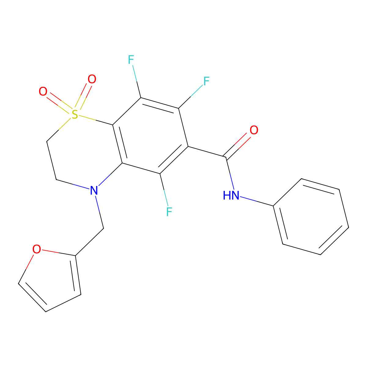 5,7,8-trifluoro-4-(furan-2-ylmethyl)-N-phenyl-3,4-dihydro-2H-1,4-benzothiazine-6-carboxamide 1,1-dioxide molecular structure, CAS 1010884-97-5