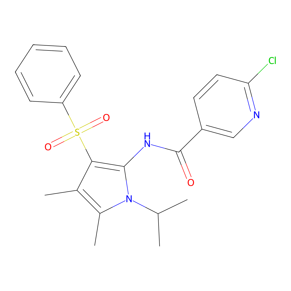 6-chloro-N-[4,5-dimethyl-3-(phenylsulfonyl)-1-(propan-2-yl)-1H-pyrrol-2-yl]pyridine-3-carboxamide molecular structure, CAS 1010884-99-7