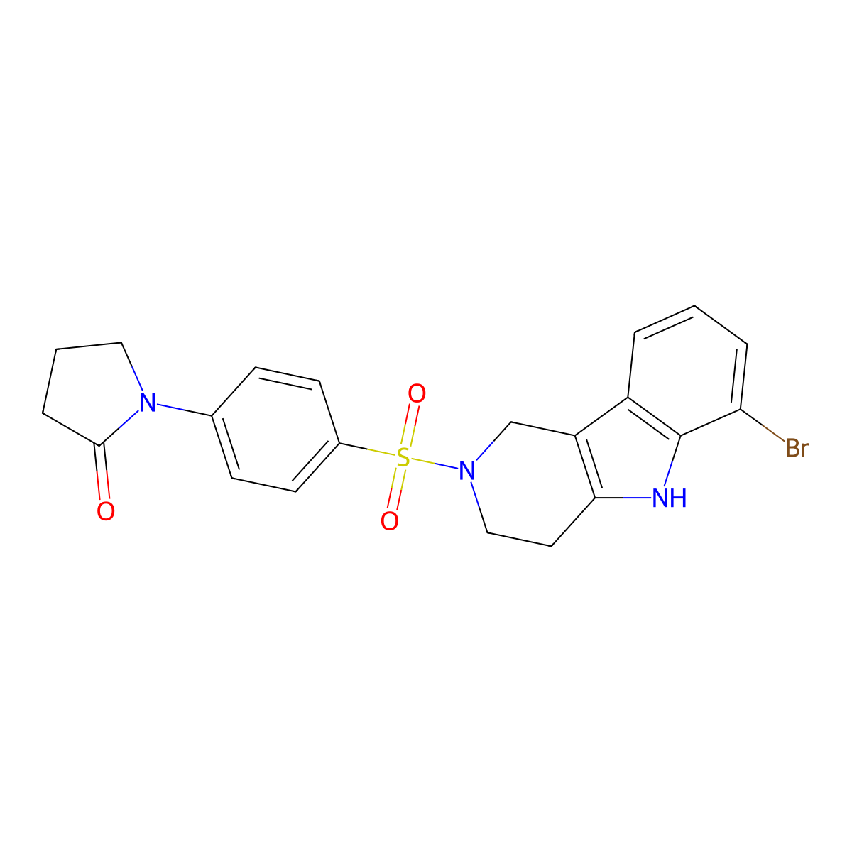 1-{4-[(6-bromo-1,3,4,5-tetrahydro-2H-pyrido[4,3-b]indol-2-yl)sulfonyl]phenyl}pyrrolidin-2-one molecular structure, CAS 1010885-32-1