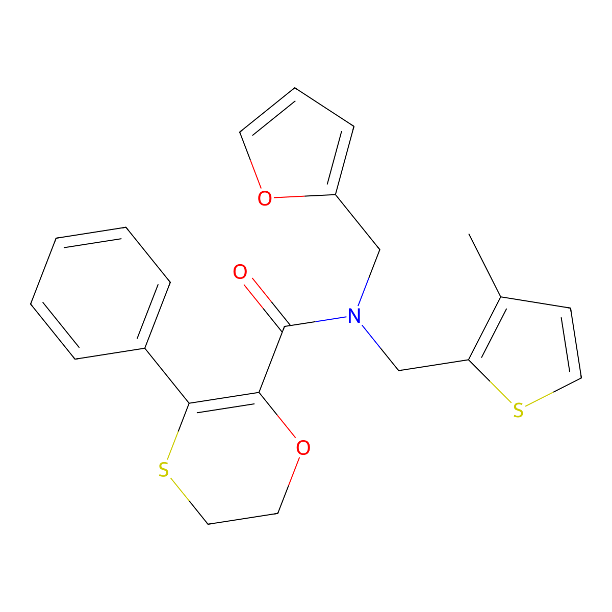 N-(furan-2-ylmethyl)-N-[(3-methylthiophen-2-yl)methyl]-3-phenyl-5,6-dihydro-1,4-oxathiine-2-carboxamide molecular structure, CAS 1010885-41-2