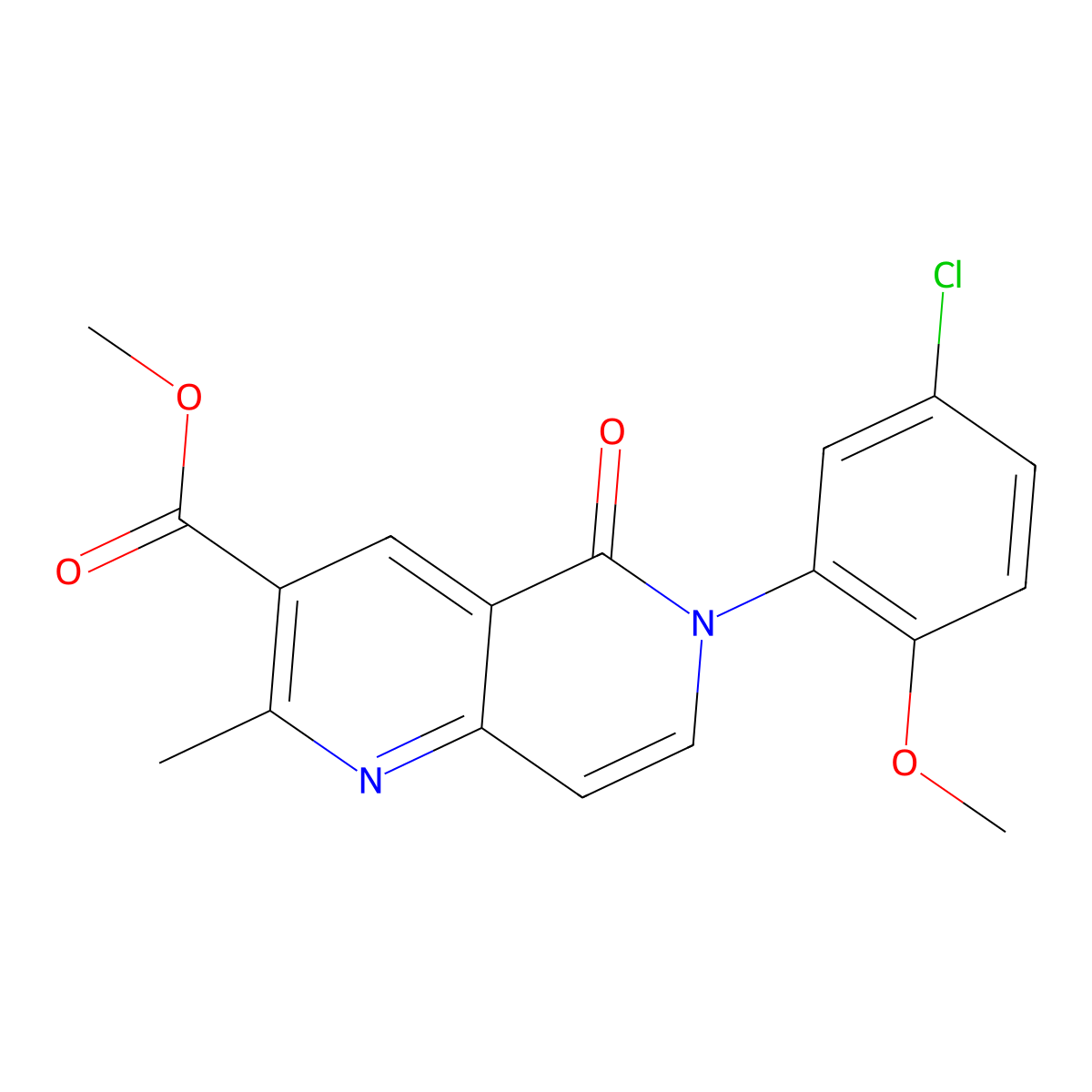 Methyl 6-(5-chloro-2-methoxyphenyl)-2-methyl-5-oxo-5,6-dihydro-1,6-naphthyridine-3-carboxylate molecular structure, CAS 1010885-72-9