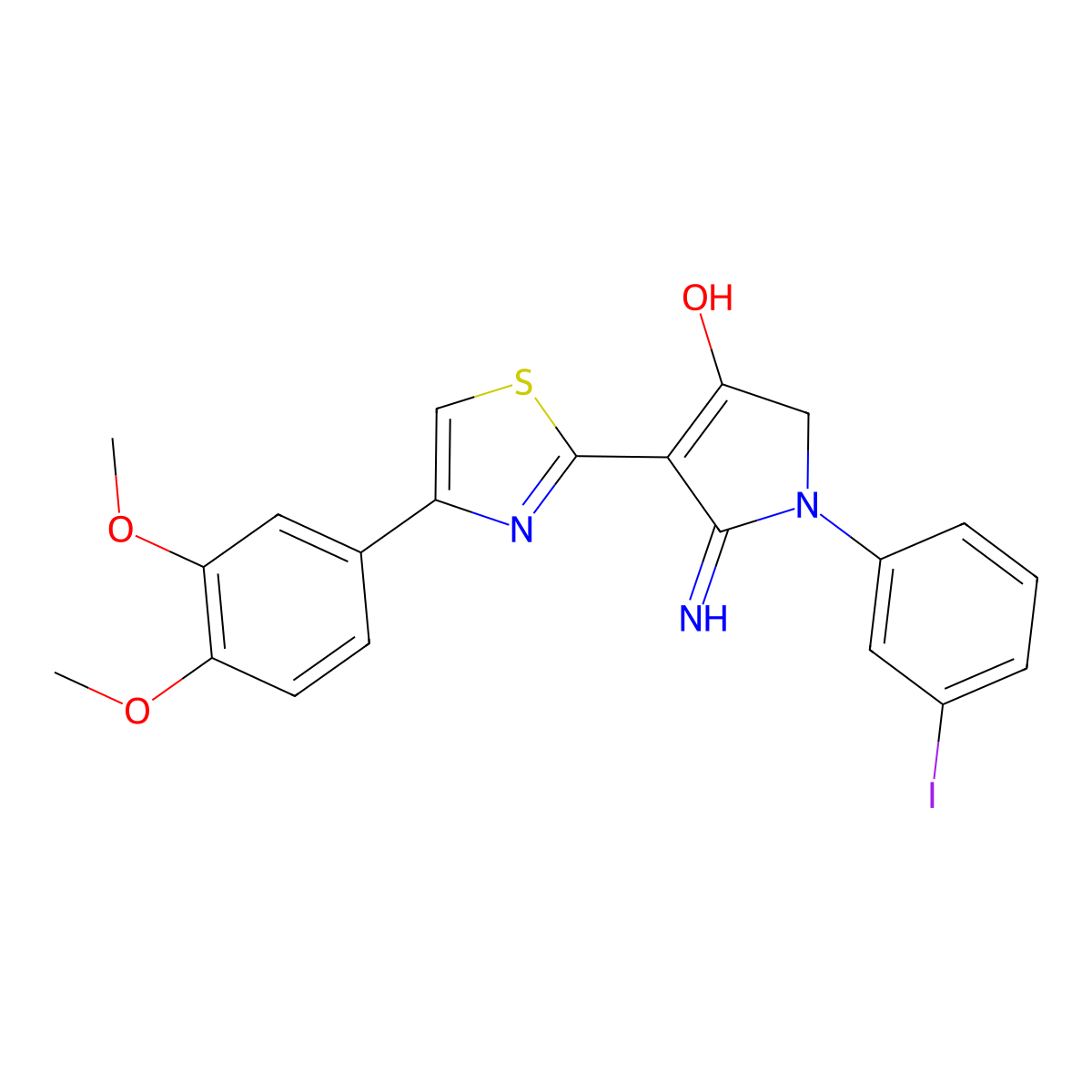 5-amino-4-[4-(3,4-dimethoxyphenyl)-1,3-thiazol-2-yl]-1-(3-iodophenyl)-1,2-dihydro-3H-pyrrol-3-one molecular structure, CAS 1010885-76-3