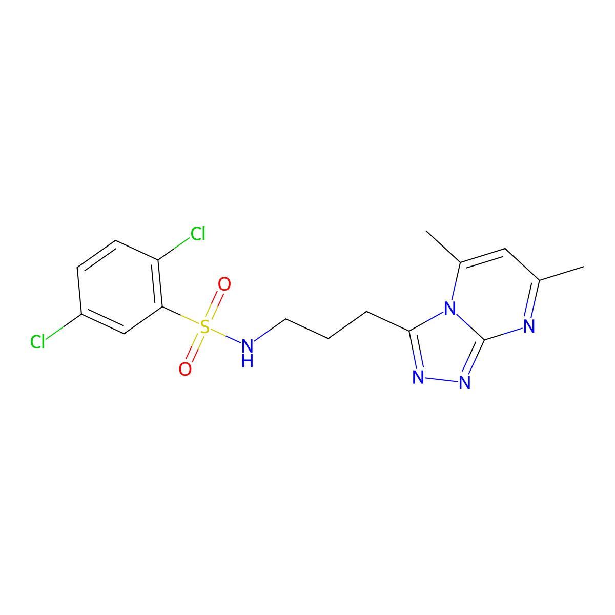 2,5-dichloro-N-[3-(5,7-dimethyl[1,2,4]triazolo[4,3-a]pyrimidin-3-yl)propyl]benzenesulfonamide molecular structure, CAS 1010885-82-1