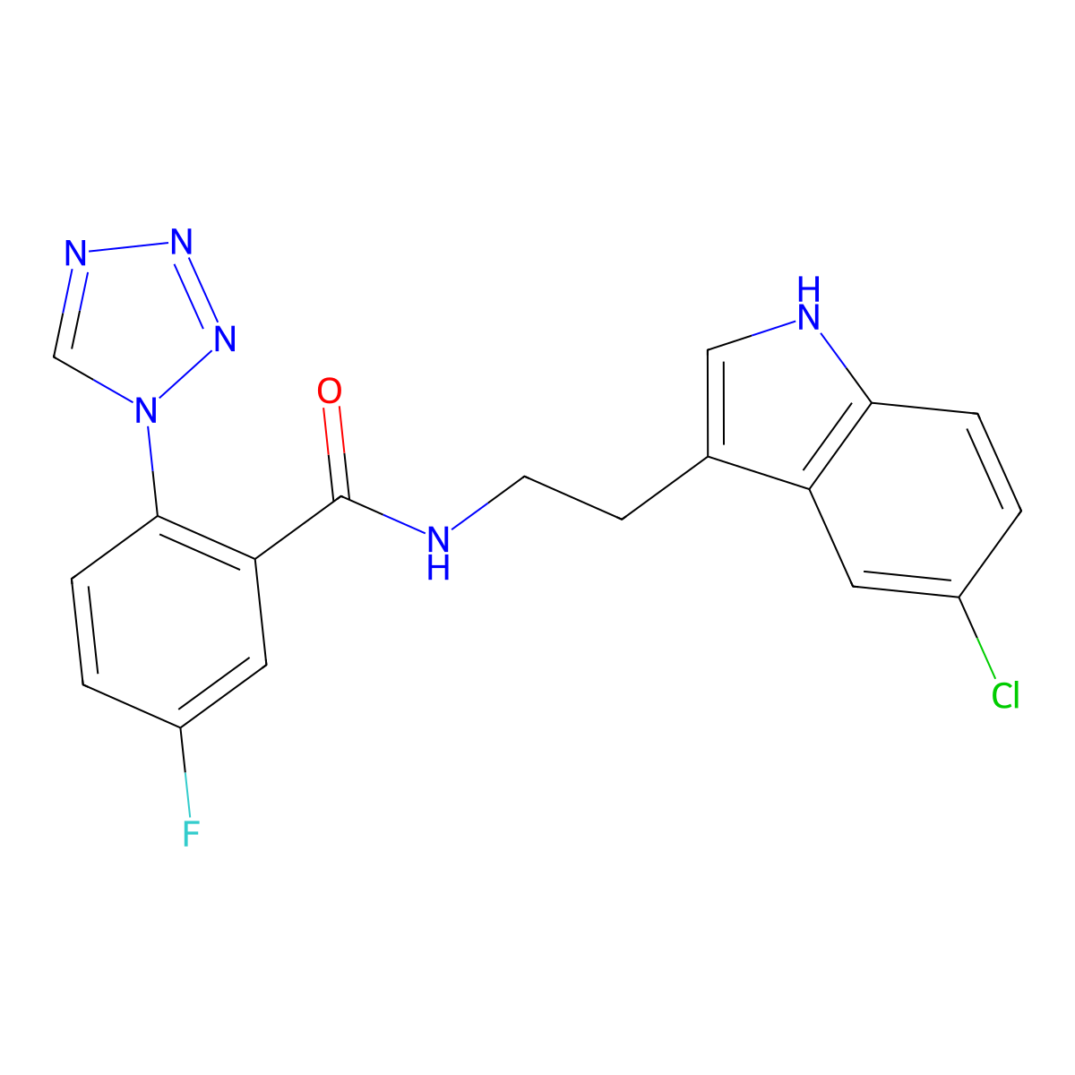 N-[2-(5-chloro-1H-indol-3-yl)ethyl]-5-fluoro-2-(1H-tetrazol-1-yl)benzamide molecular structure, CAS 1010885-90-1