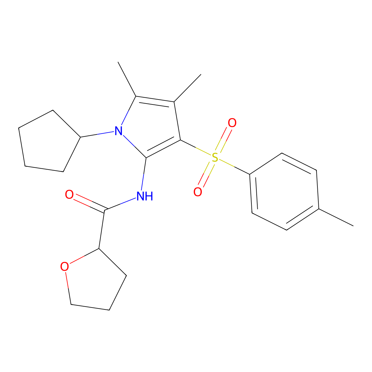 N-{1-cyclopentyl-4,5-dimethyl-3-[(4-methylphenyl)sulfonyl]-1H-pyrrol-2-yl}tetrahydrofuran-2-carboxamide molecular structure, CAS 1010885-92-3