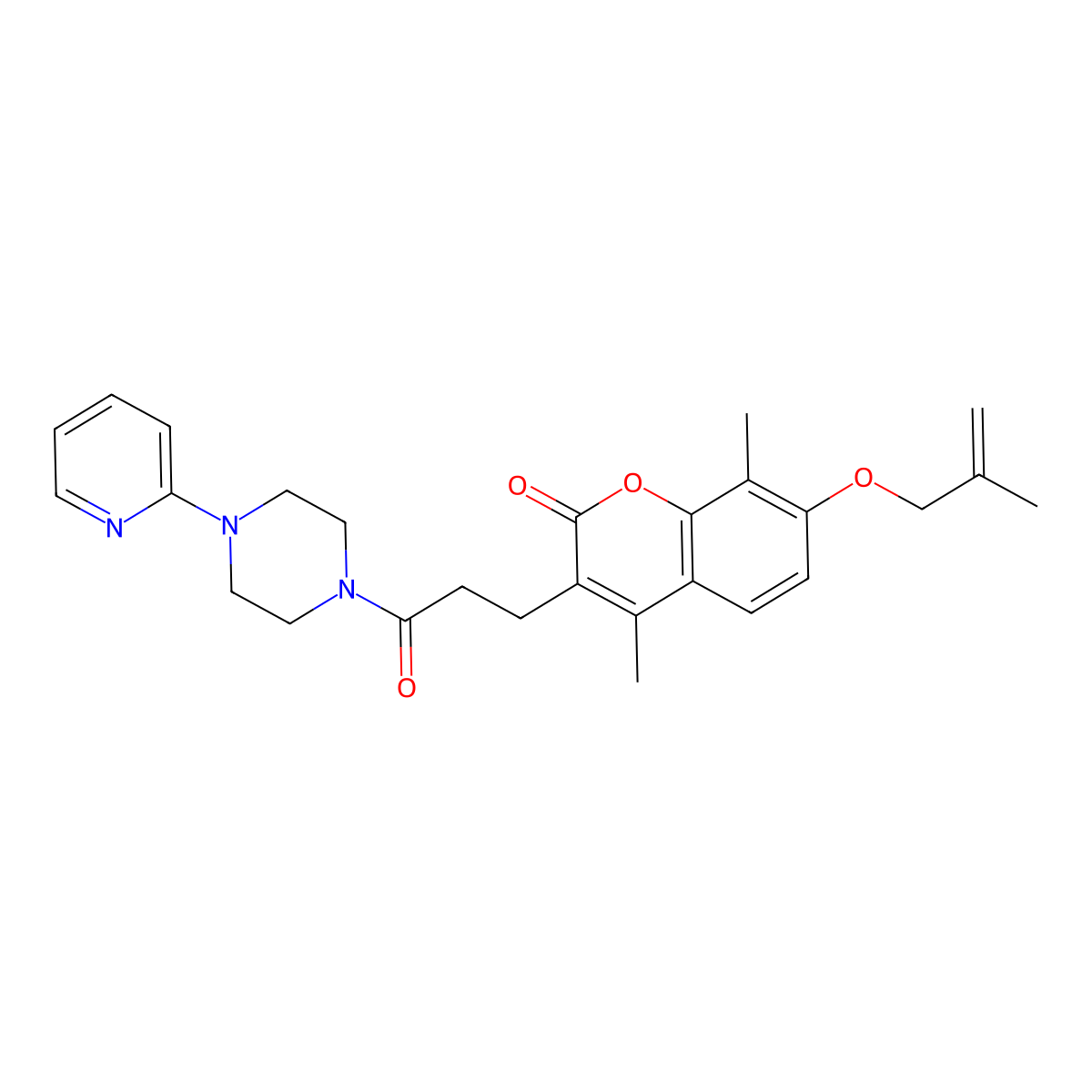 4,8-dimethyl-7-[(2-methylallyl)oxy]-3-{3-oxo-3-[4-(2-pyridyl)piperazino]propyl}-2H-chromen-2-one molecular structure, CAS 1010885-94-5