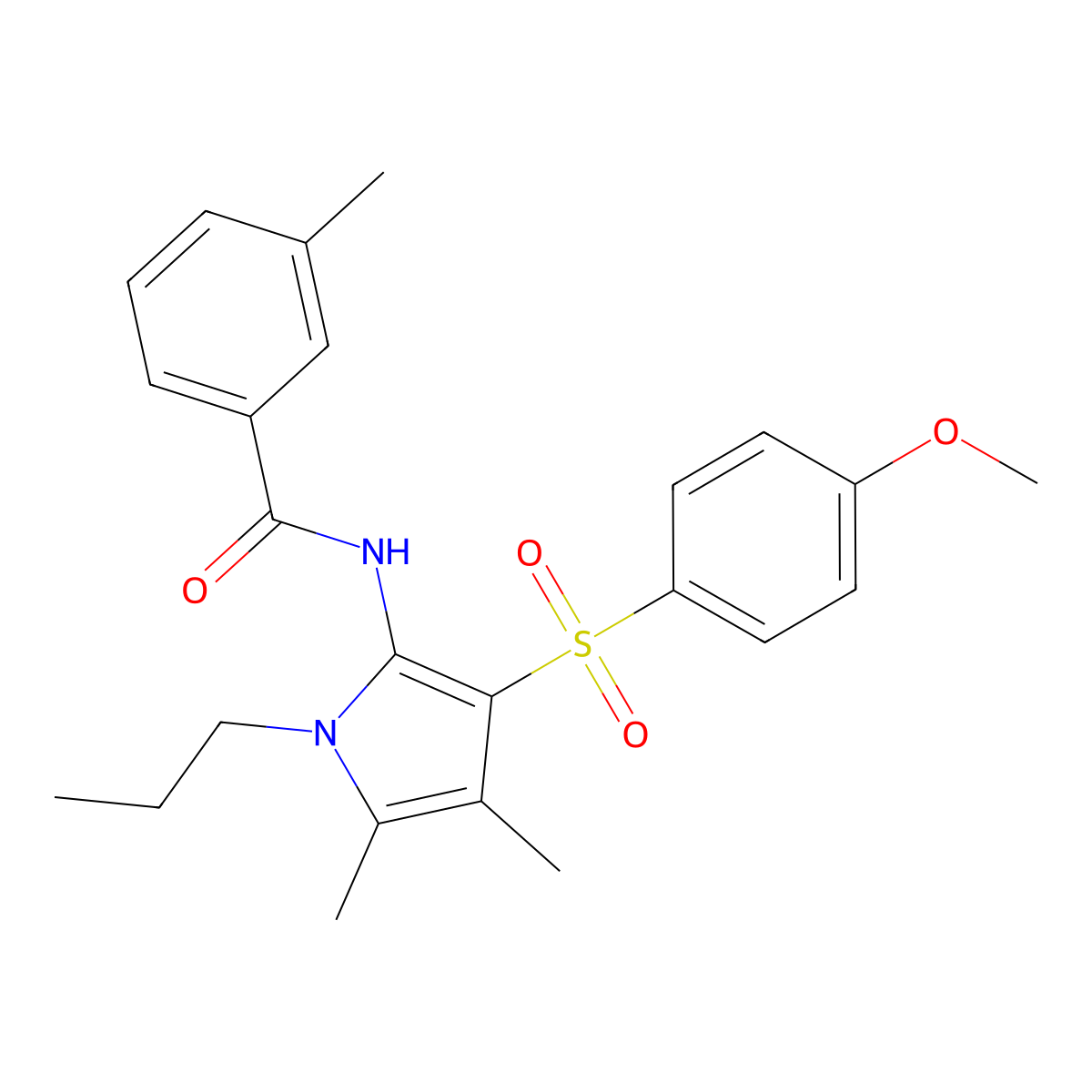 N-{3-[(4-methoxyphenyl)sulfonyl]-4,5-dimethyl-1-propyl-1H-pyrrol-2-yl}-3-methylbenzamide molecular structure, CAS 1010886-13-1