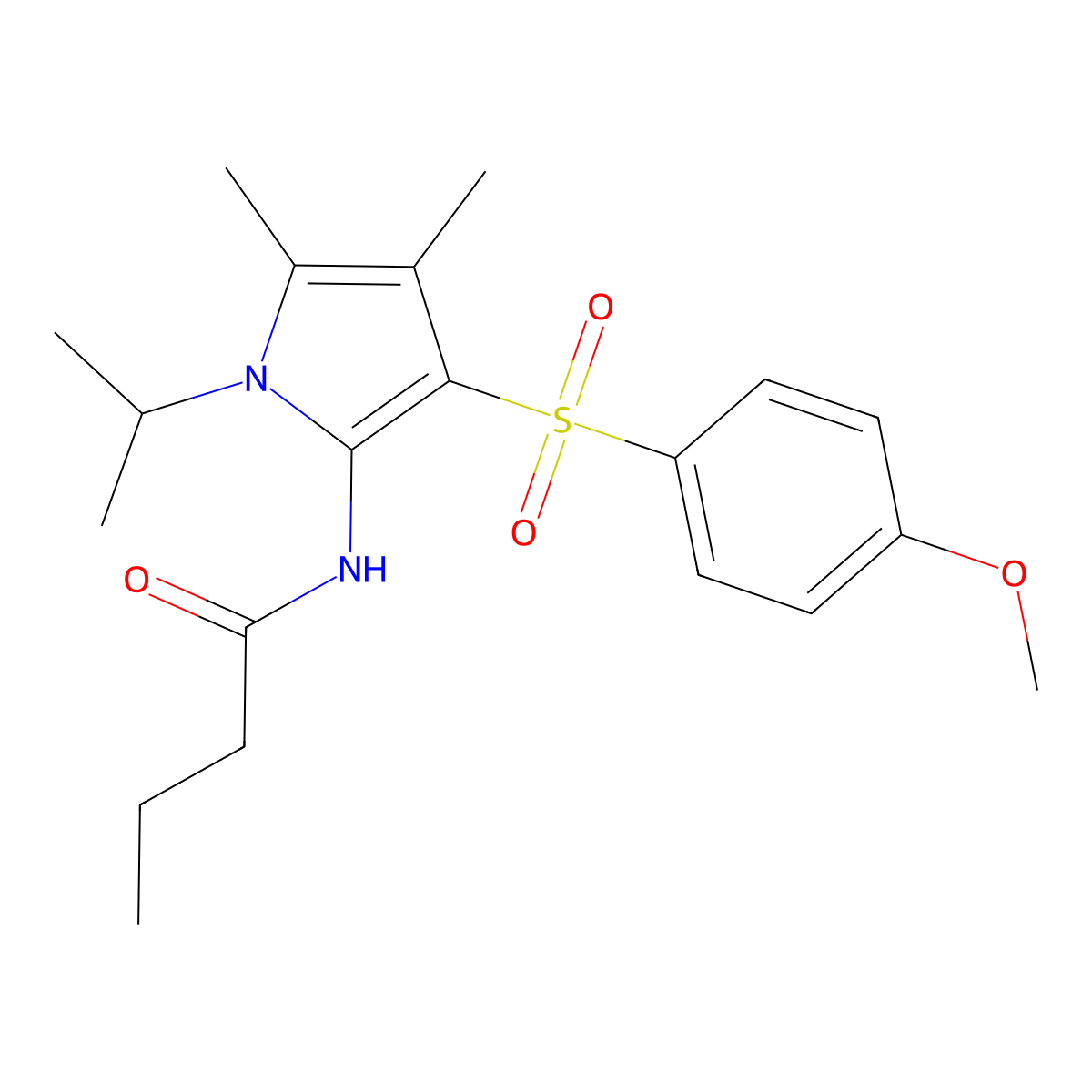 N-{3-[(4-methoxyphenyl)sulfonyl]-4,5-dimethyl-1-(propan-2-yl)-1H-pyrrol-2-yl}butanamide molecular structure, CAS 1010886-30-2