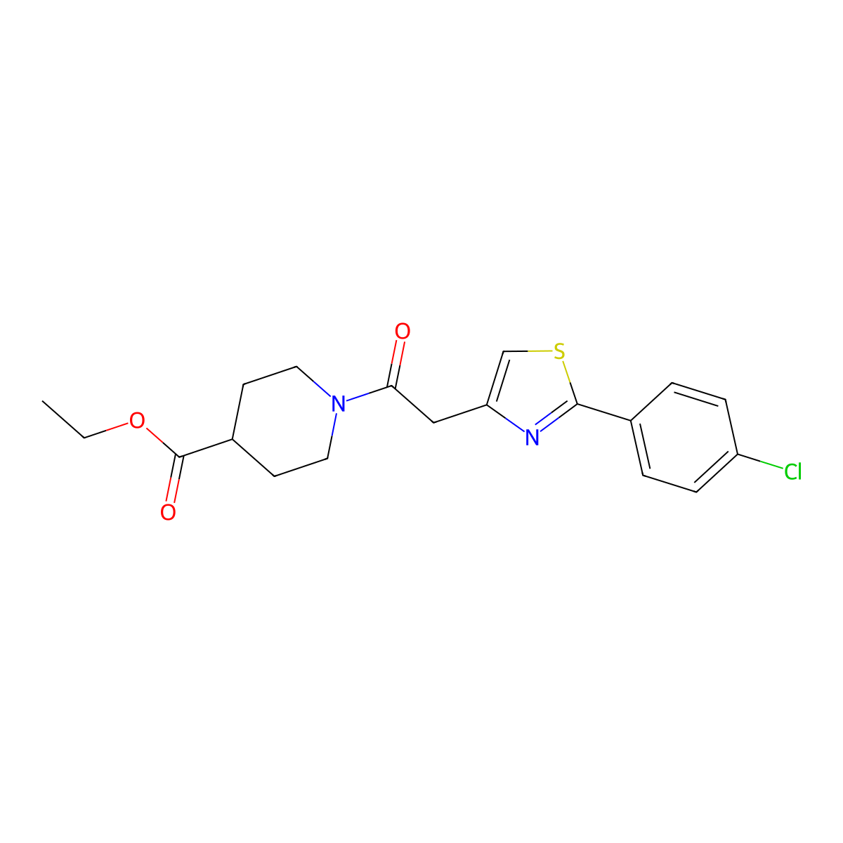 Ethyl 1-{[2-(4-chlorophenyl)-1,3-thiazol-4-yl]acetyl}piperidine-4-carboxylate molecular structure, CAS 1010886-38-0