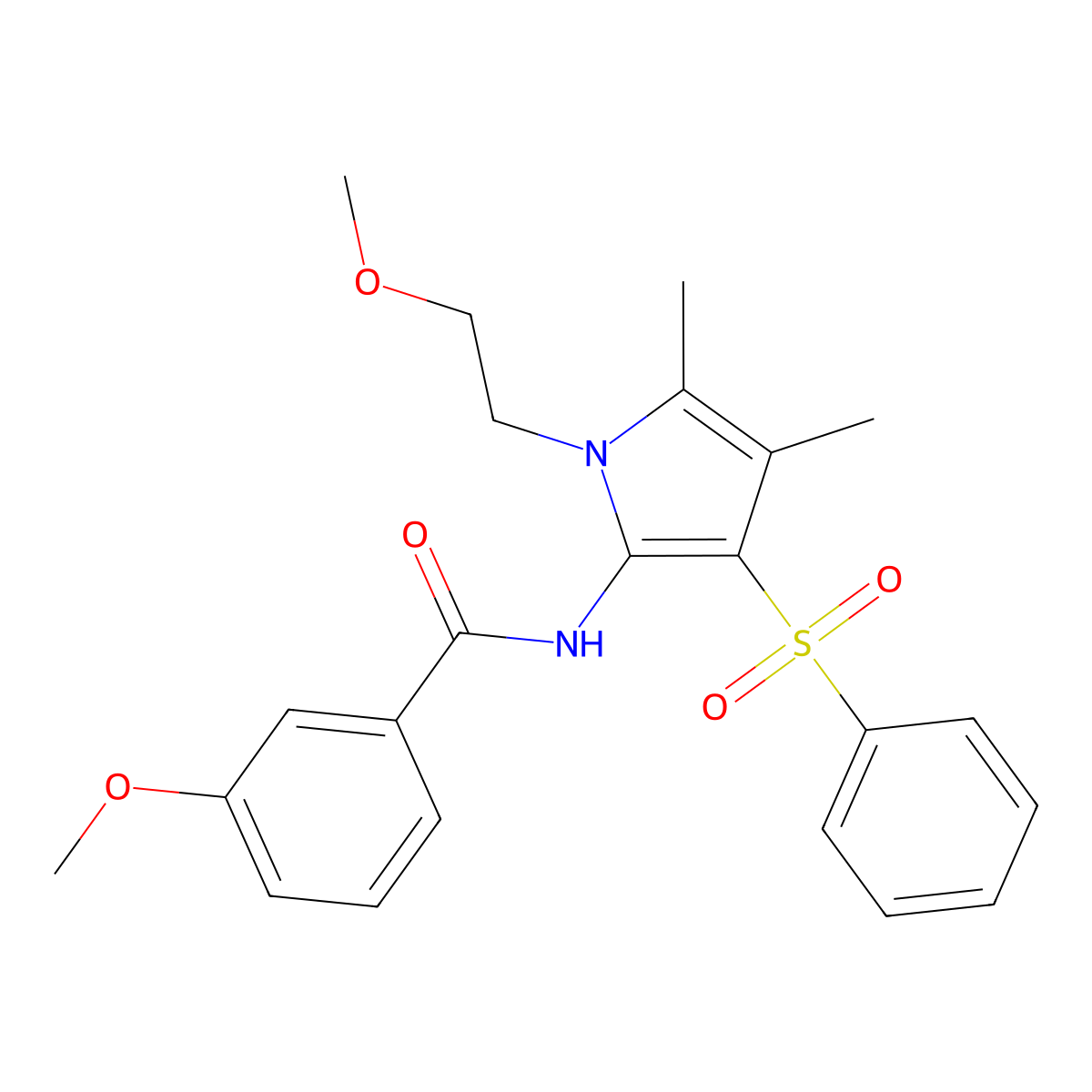 3-methoxy-N-[1-(2-methoxyethyl)-4,5-dimethyl-3-(phenylsulfonyl)-1H-pyrrol-2-yl]benzamide molecular structure, CAS 1010886-55-1