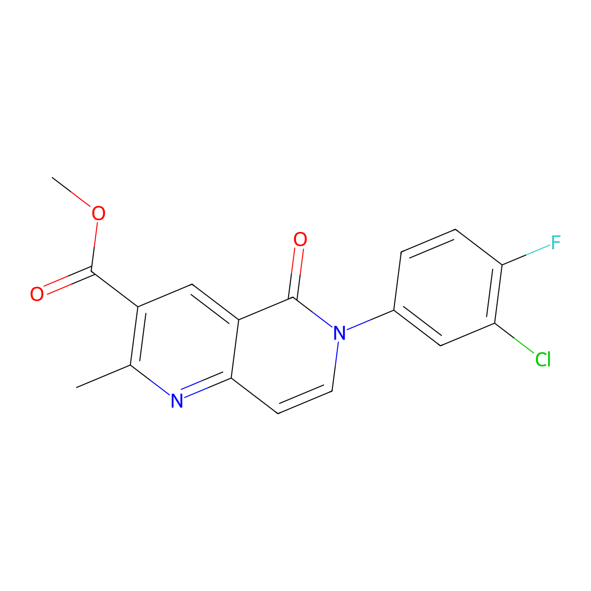 Methyl 6-(3-chloro-4-fluorophenyl)-2-methyl-5-oxo-5,6-dihydro-1,6-naphthyridine-3-carboxylate molecular structure, CAS 1010886-64-2