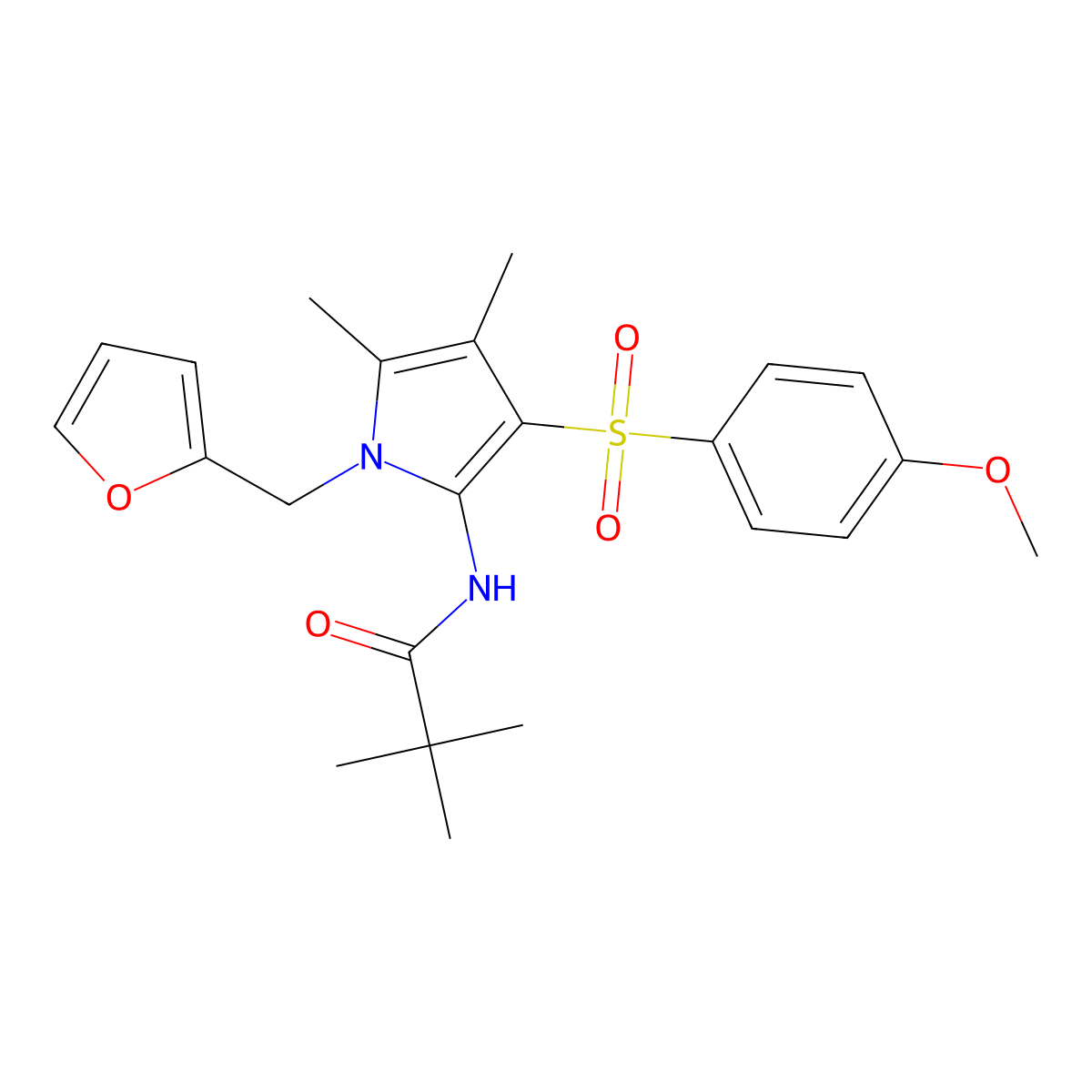 N-{1-(furan-2-ylmethyl)-3-[(4-methoxyphenyl)sulfonyl]-4,5-dimethyl-1H-pyrrol-2-yl}-2,2-dimethylpropanamide molecular structure, CAS 1010886-67-5