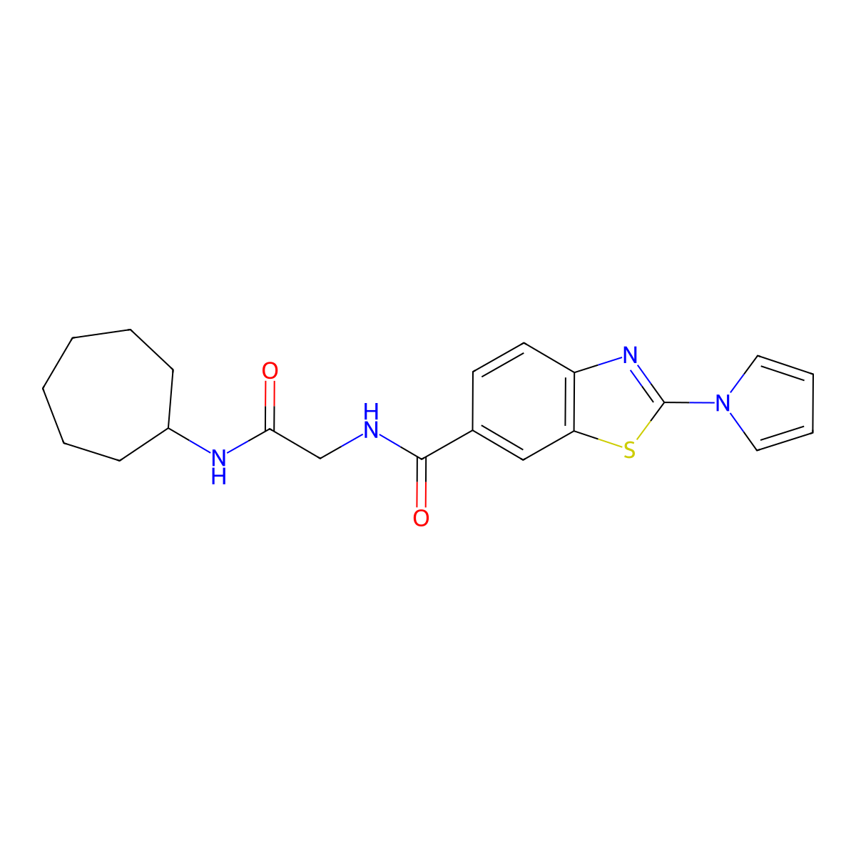 N-[2-(cycloheptylamino)-2-oxoethyl]-2-(1H-pyrrol-1-yl)-1,3-benzothiazole-6-carboxamide molecular structure, CAS 1010887-30-5
