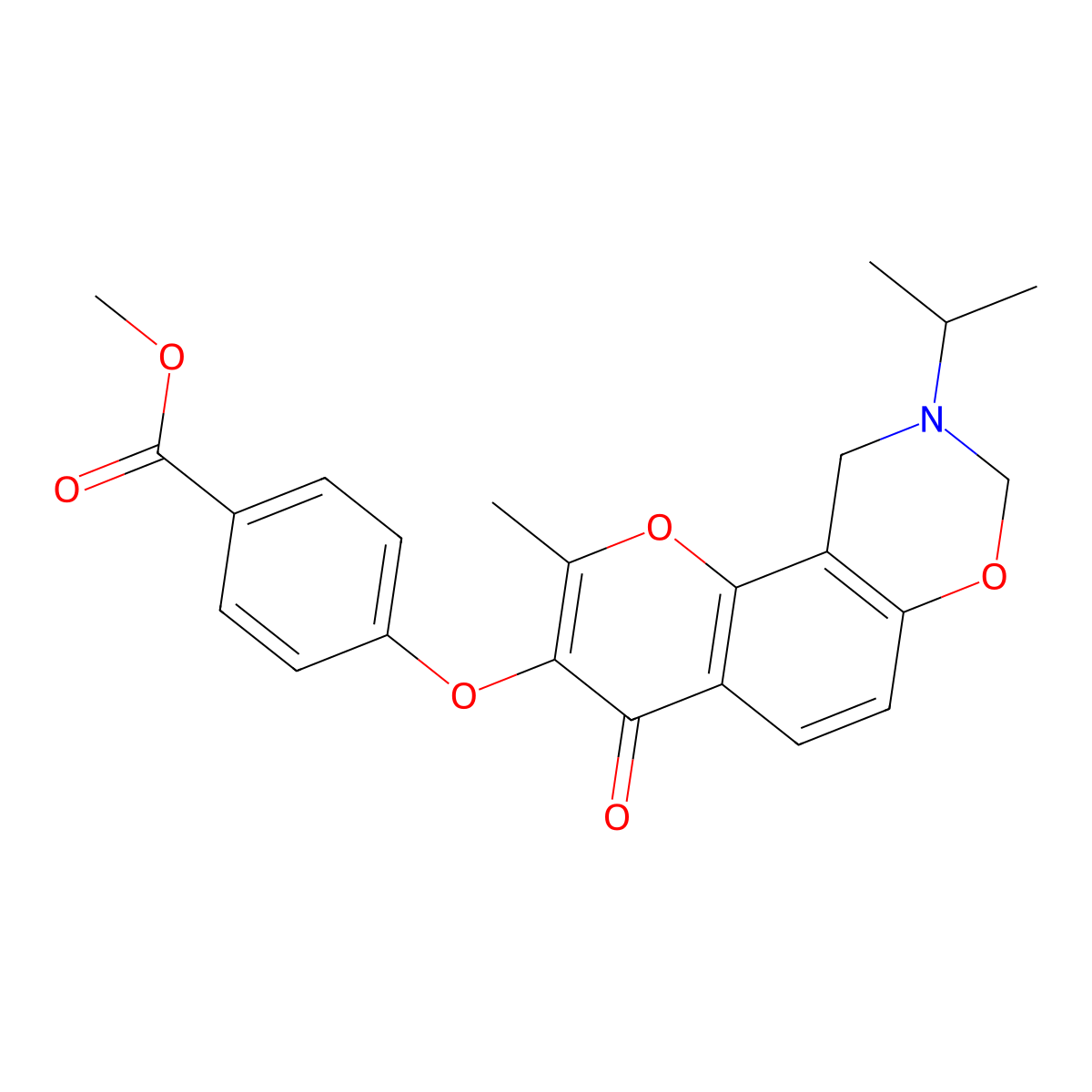 Methyl 4-((9-isopropyl-2-methyl-4-oxo-4,8,9,10-tetrahydrochromeno[8,7-e][1,3]oxazin-3-yl)oxy)benzoate molecular structure, CAS 1010887-63-4