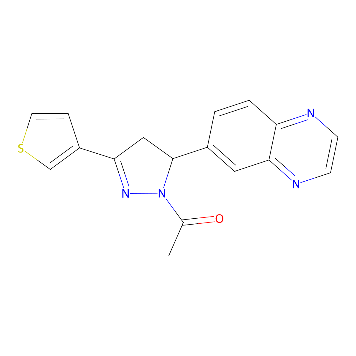1-(5-(quinoxalin-6-yl)-3-(thiophen-3-yl)-4,5-dihydro-1H-pyrazol-1-yl)ethanone molecular structure, CAS 1010887-64-5