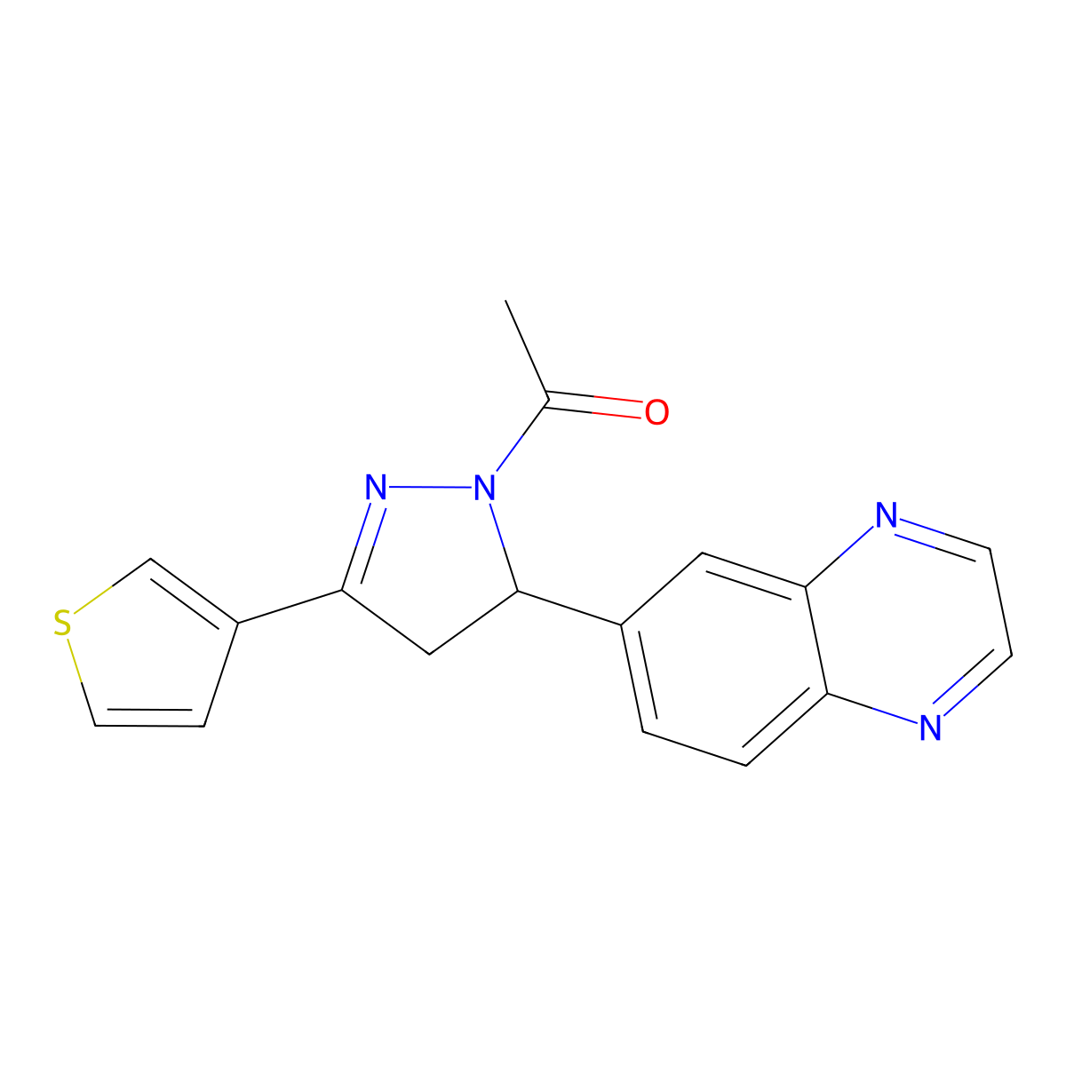 1-(5-(quinoxalin-6-yl)-3-(thiophen-3-yl)-4,5-dihydro-1H-pyrazol-1-yl)ethanone molecular structure, CAS 1010887-64-5