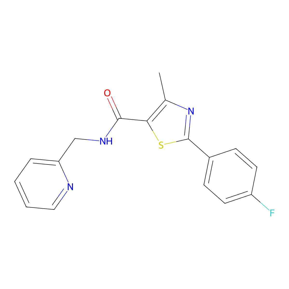 2-(4-fluorophenyl)-4-methyl-N-(pyridin-2-ylmethyl)-1,3-thiazole-5-carboxamide molecular structure, CAS 1010887-68-9