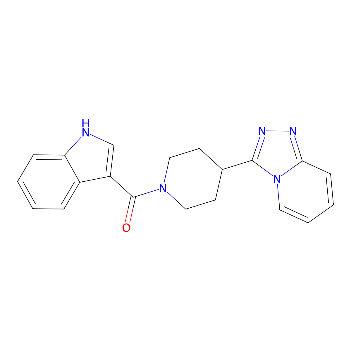 1H-indol-3-yl[4-([1,2,4]triazolo[4,3-a]pyridin-3-yl)piperidin-1-yl]methanone molecular structure, CAS 1010887-82-7