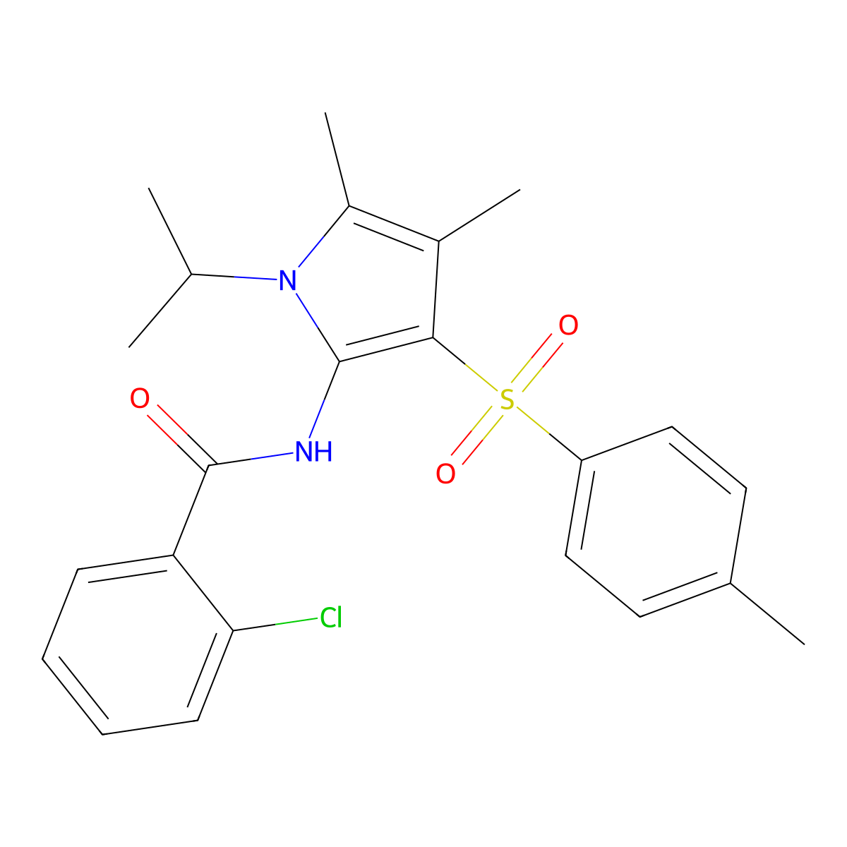 2-chloro-N-{4,5-dimethyl-3-[(4-methylphenyl)sulfonyl]-1-(propan-2-yl)-1H-pyrrol-2-yl}benzamide molecular structure, CAS 1010887-84-9