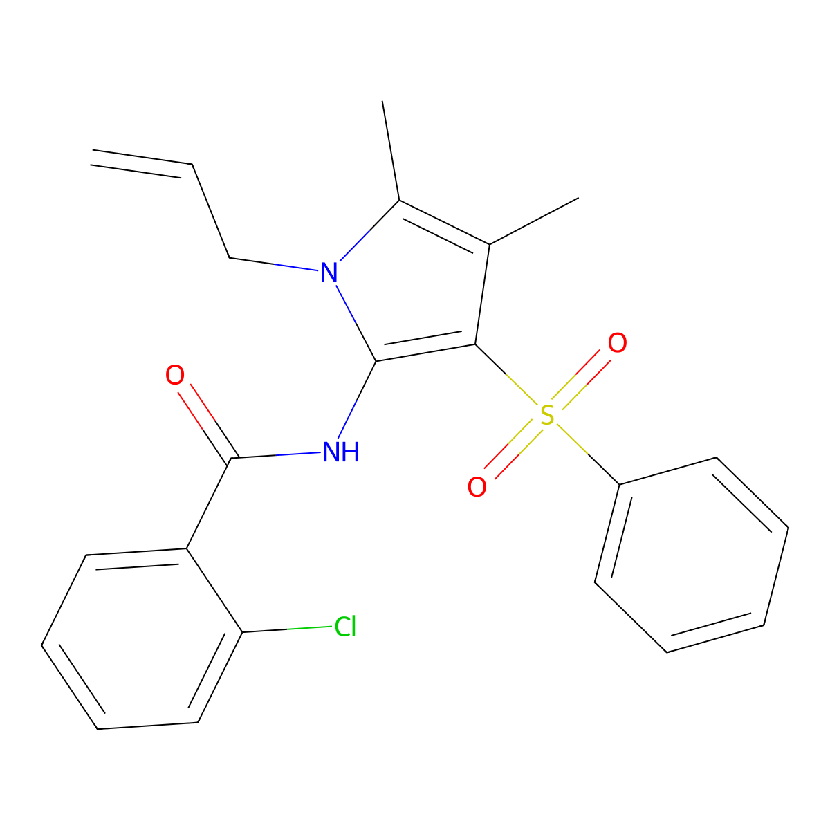 2-chloro-N-[4,5-dimethyl-3-(phenylsulfonyl)-1-(prop-2-en-1-yl)-1H-pyrrol-2-yl]benzamide molecular structure, CAS 1010887-95-2