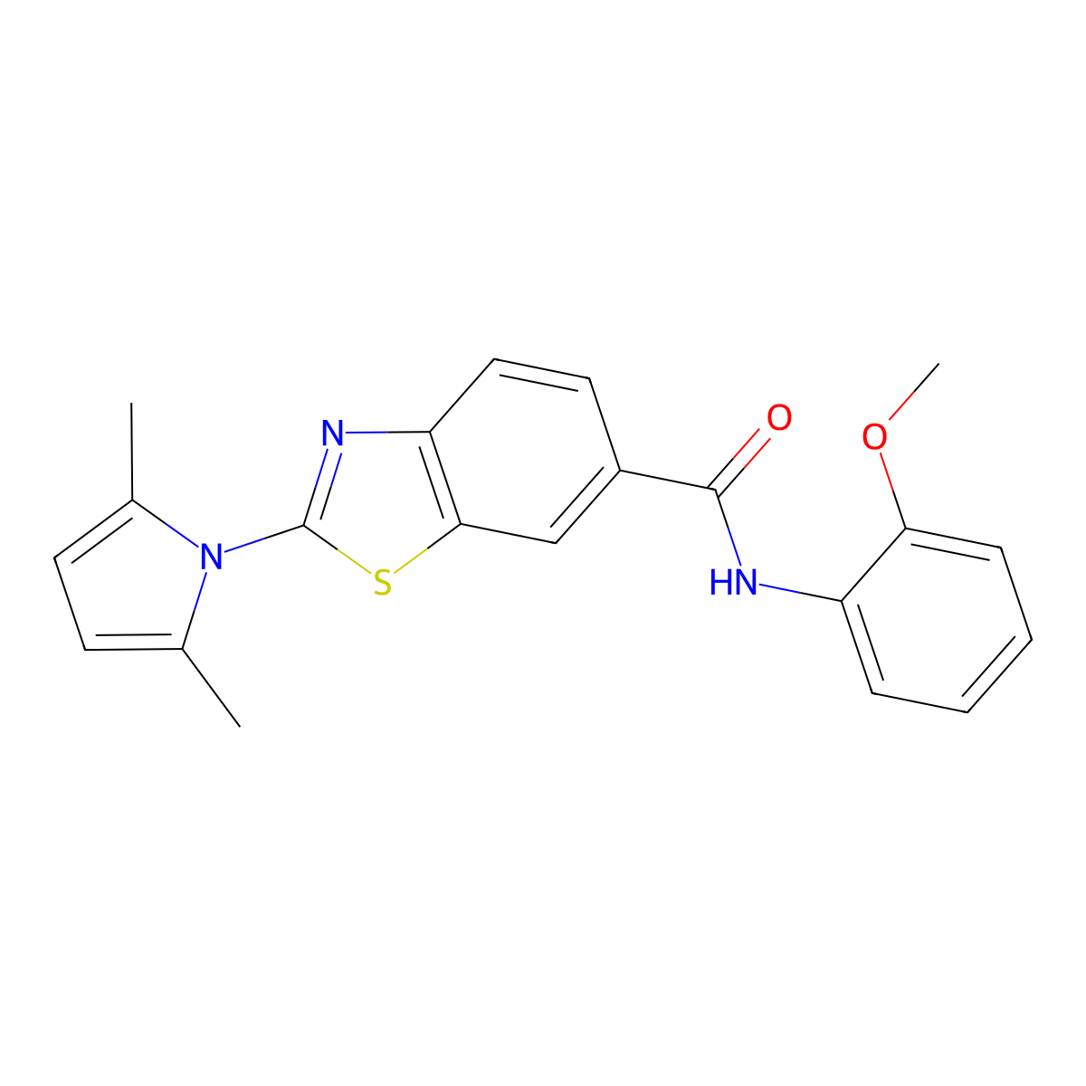 2-(2,5-dimethyl-1H-pyrrol-1-yl)-N-(2-methoxyphenyl)-1,3-benzothiazole-6-carboxamide molecular structure, CAS 1010887-99-6