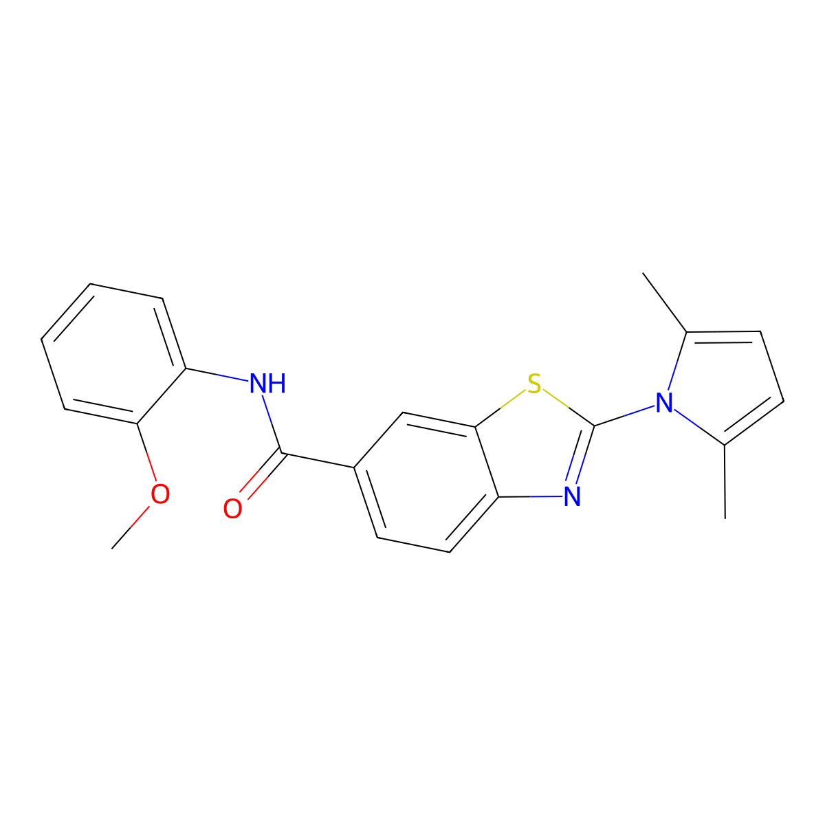 2-(2,5-dimethyl-1H-pyrrol-1-yl)-N-(2-methoxyphenyl)-1,3-benzothiazole-6-carboxamide molecular structure, CAS 1010887-99-6