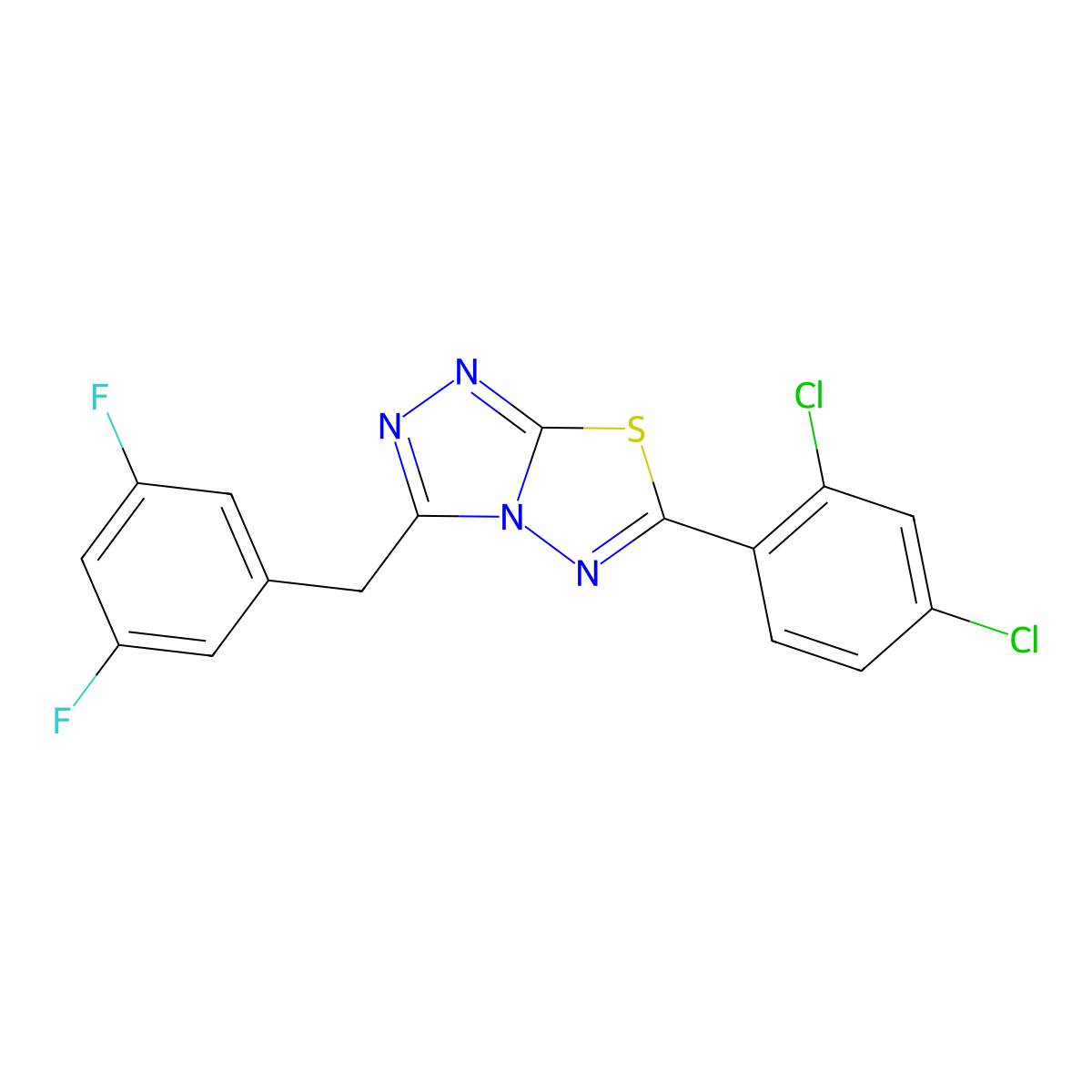 6-(2,4-Dichlorophenyl)-3-(3,5-difluorobenzyl)[1,2,4]triazolo[3,4-b][1,3,4]thiadiazole molecular structure, CAS 1010888-04-6