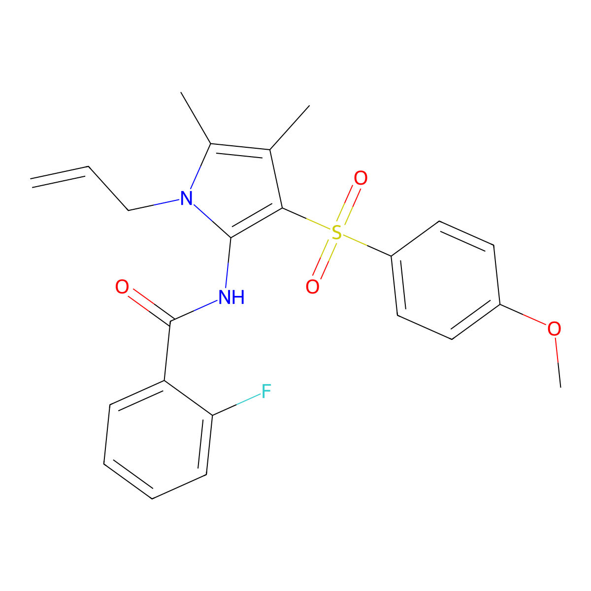 2-fluoro-N-{3-[(4-methoxyphenyl)sulfonyl]-4,5-dimethyl-1-(prop-2-en-1-yl)-1H-pyrrol-2-yl}benzamide molecular structure, CAS 1010888-18-2