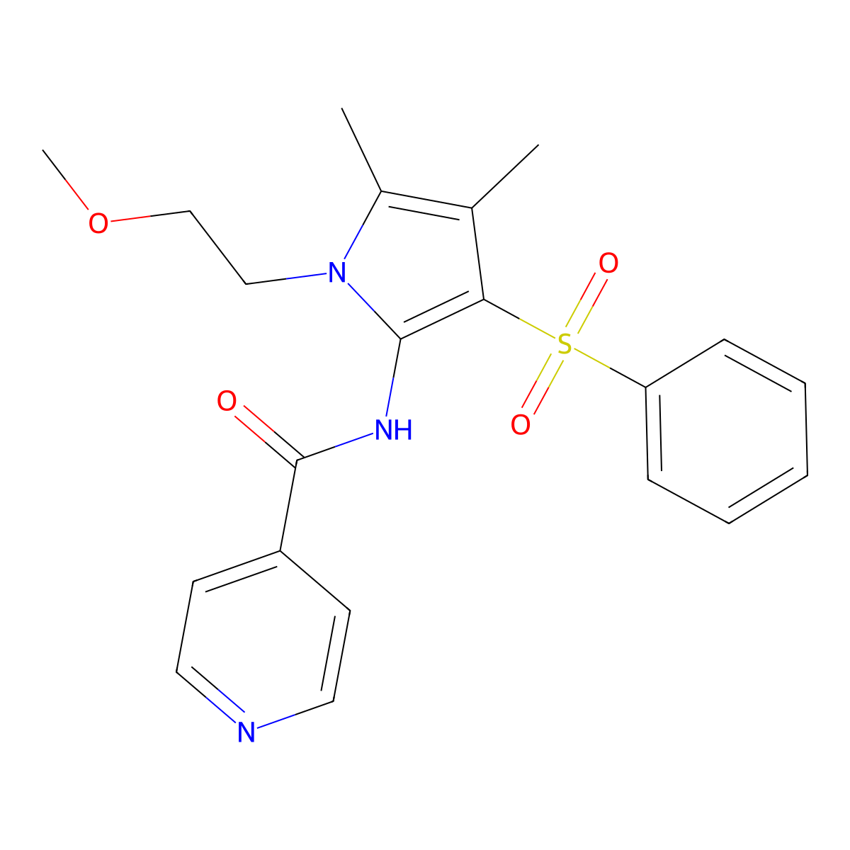 N-[1-(2-methoxyethyl)-4,5-dimethyl-3-(phenylsulfonyl)-1H-pyrrol-2-yl]pyridine-4-carboxamide molecular structure, CAS 1010888-34-2