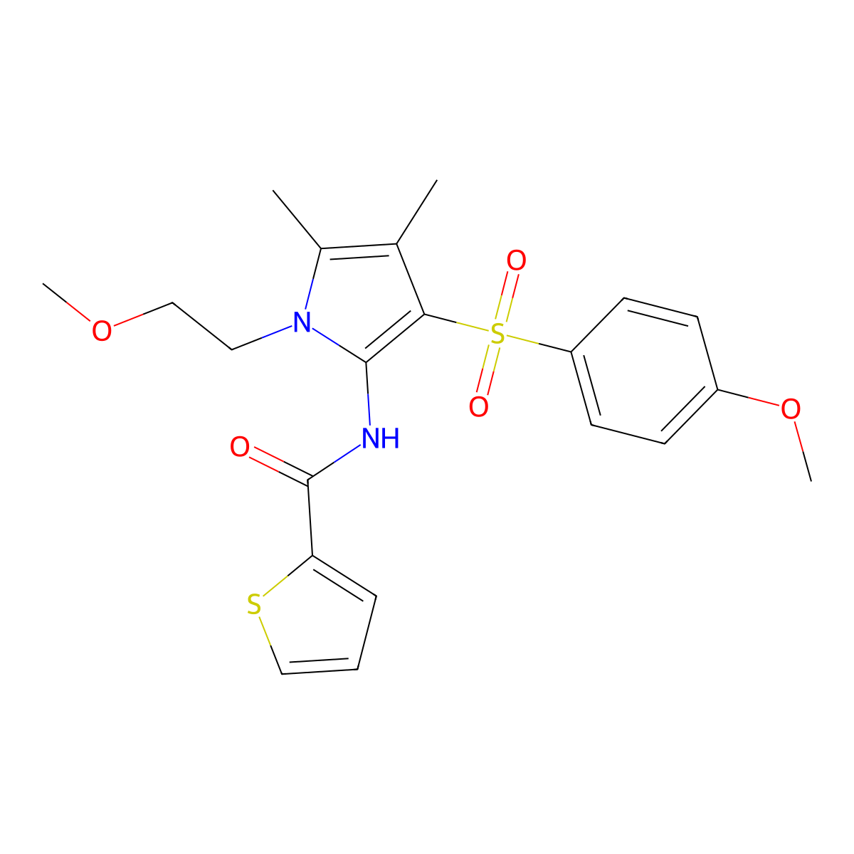 N-{1-(2-methoxyethyl)-3-[(4-methoxyphenyl)sulfonyl]-4,5-dimethyl-1H-pyrrol-2-yl}thiophene-2-carboxamide molecular structure, CAS 1010888-42-2