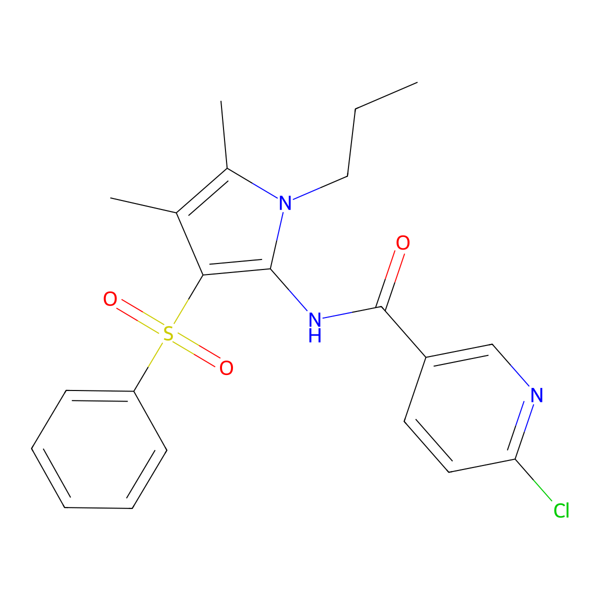 6-chloro-N-[4,5-dimethyl-3-(phenylsulfonyl)-1-propyl-1H-pyrrol-2-yl]pyridine-3-carboxamide molecular structure, CAS 1010888-48-8