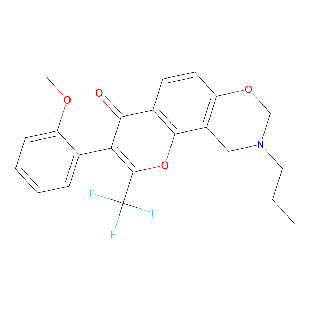 3-(2-methoxyphenyl)-9-propyl-2-(trifluoromethyl)-9,10-dihydrochromeno[8,7-e][1,3]oxazin-4(8H)-one molecular structure, CAS 1010888-54-6