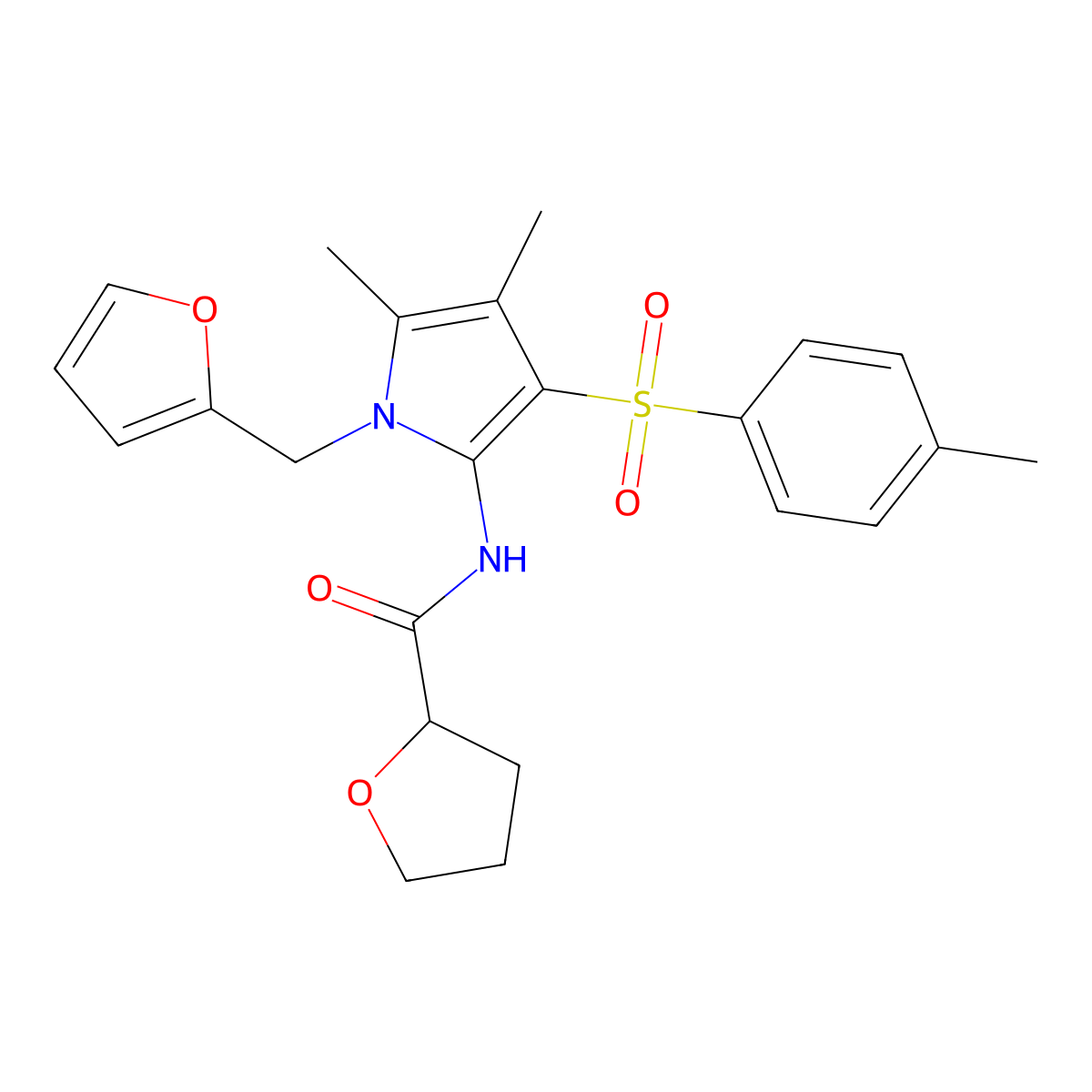N-{1-(furan-2-ylmethyl)-4,5-dimethyl-3-[(4-methylphenyl)sulfonyl]-1H-pyrrol-2-yl}tetrahydrofuran-2-carboxamide molecular structure, CAS 1010888-69-3