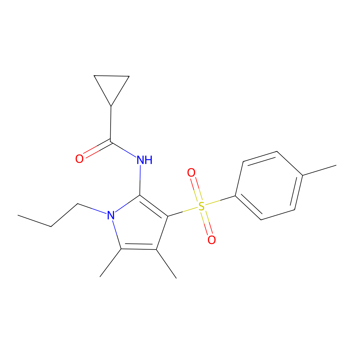N-{4,5-dimethyl-3-[(4-methylphenyl)sulfonyl]-1-propyl-1H-pyrrol-2-yl}cyclopropanecarboxamide molecular structure, CAS 1010888-75-1