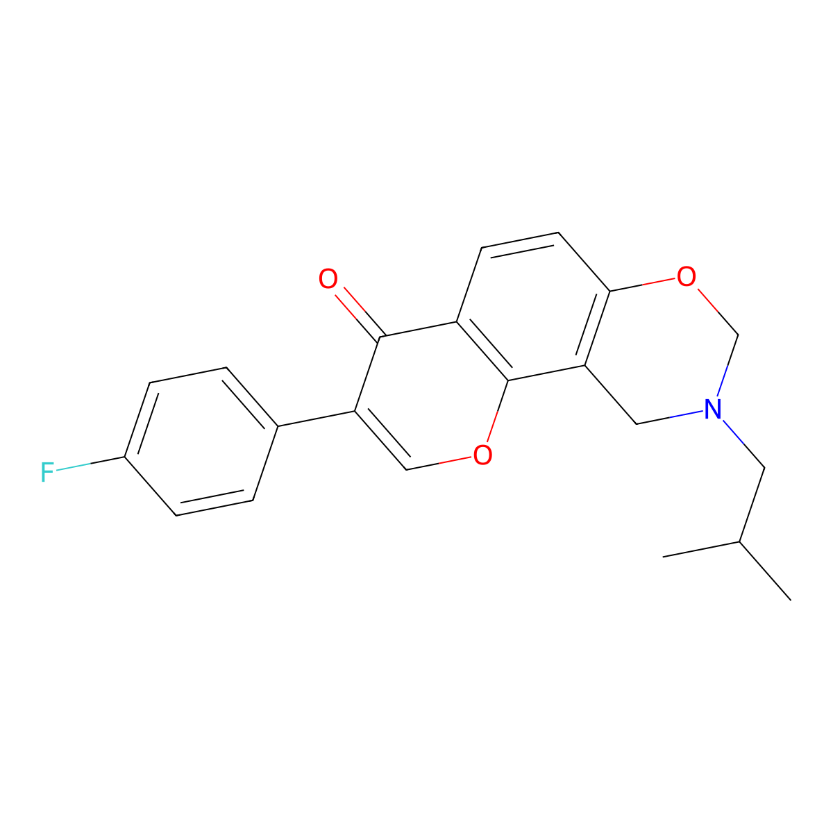 3-(4-fluorophenyl)-9-(2-methylpropyl)-9,10-dihydro-4H,8H-chromeno[8,7-e][1,3]oxazin-4-one molecular structure, CAS 1010889-11-8