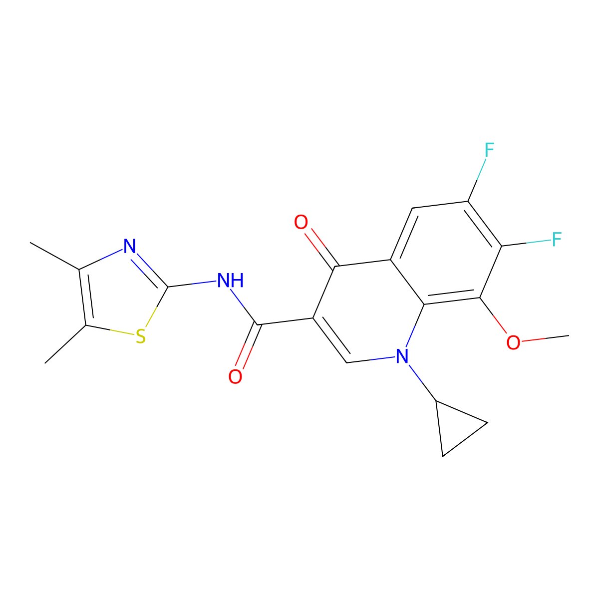 1-cyclopropyl-N~3~-(4,5-dimethyl-1,3-thiazol-2-yl)-6,7-difluoro-8-methoxy-4-oxo-1,4-dihydro-3-quinolinecarboxamide molecular structure, CAS 1010889-18-5