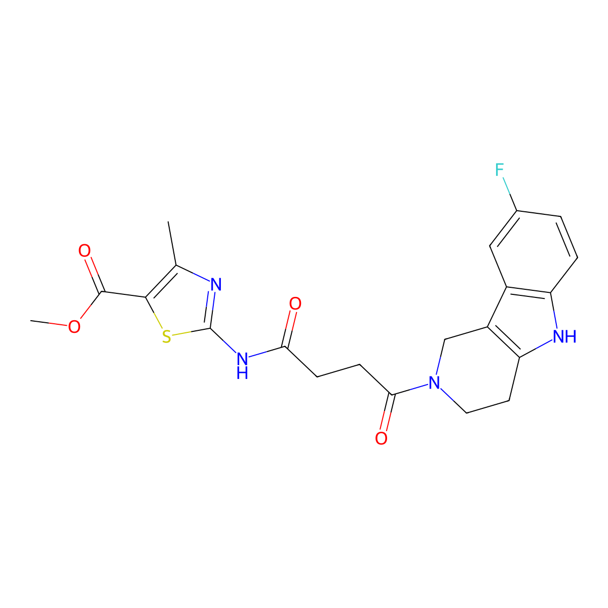 methyl 2-{[4-(8-fluoro-1,3,4,5-tetrahydro-2H-pyrido[4,3-b]indol-2-yl)-4-oxobutanoyl]amino}-4-methyl-1,3-thiazole-5-carboxylate molecular structure, CAS 1010889-24-3